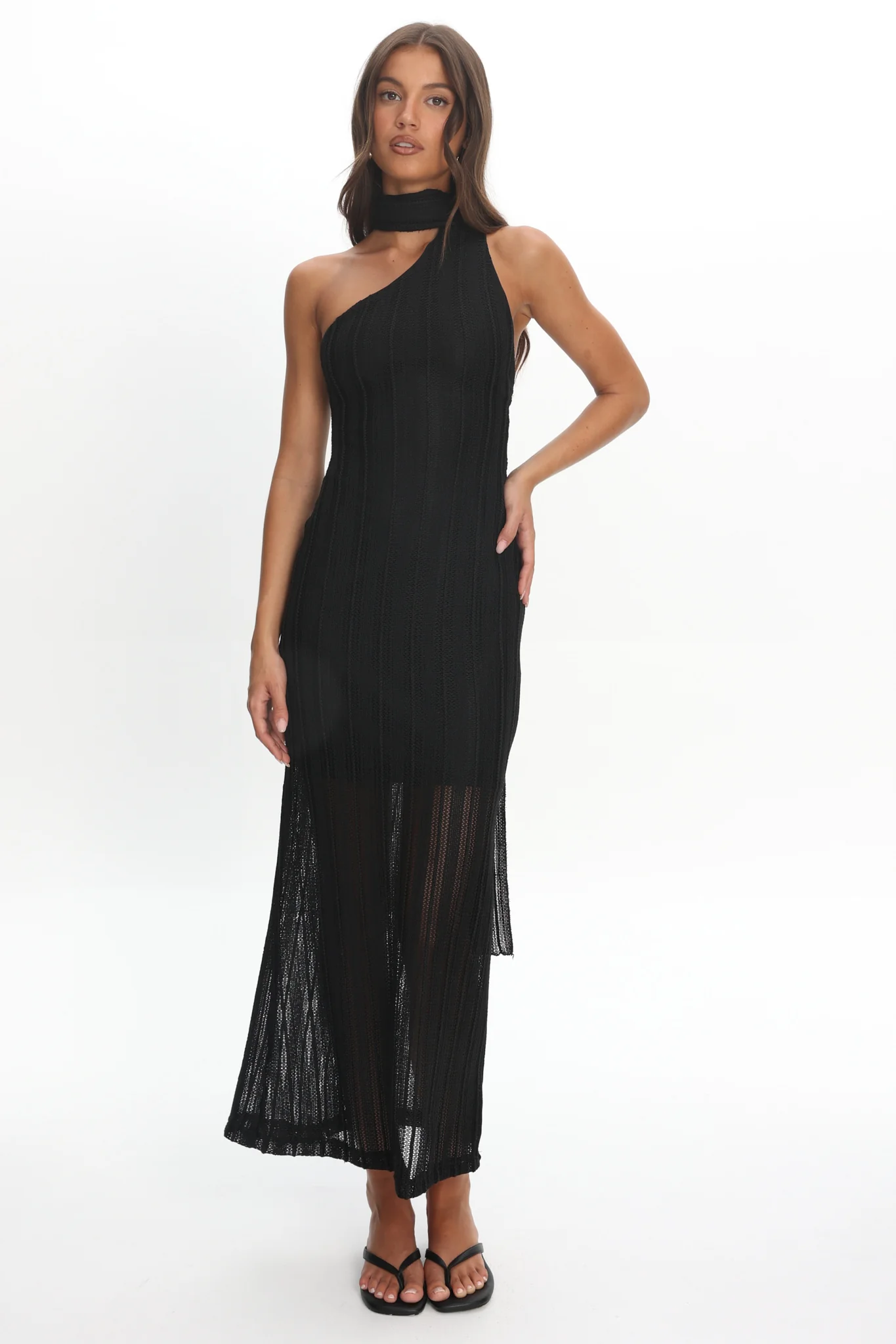 Cozette One-Shoulder Knit Dress Black