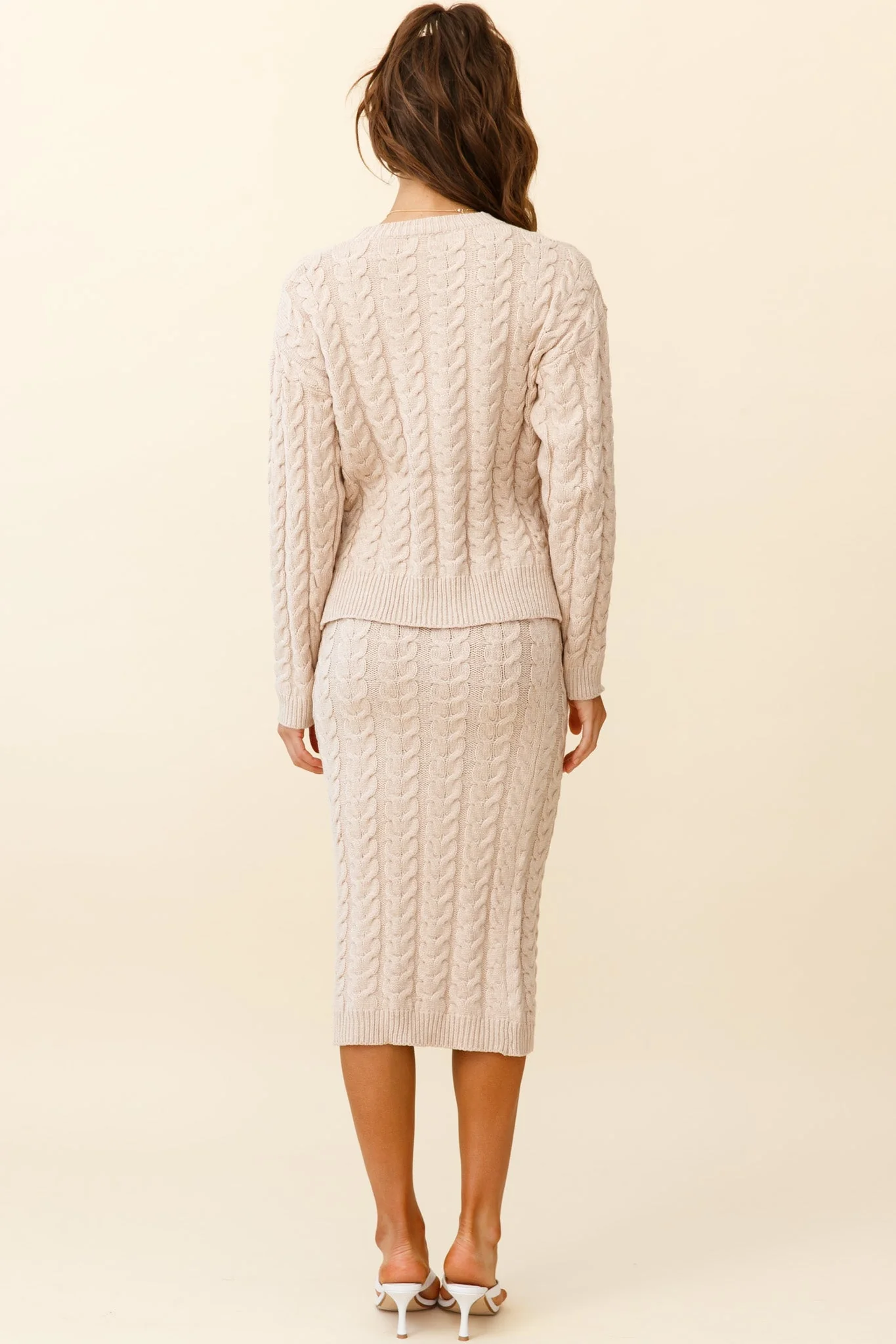 Cozy Up Cable Knit Midi Skirt Beige - Image 3