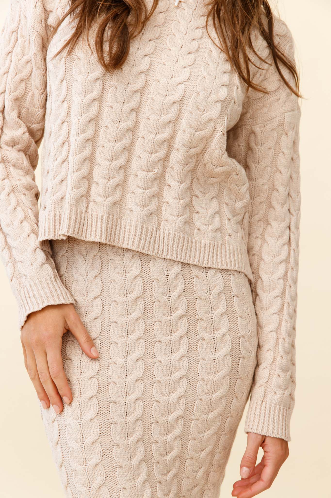 Cozy Up Cable Knit Midi Skirt Beige - Image 6