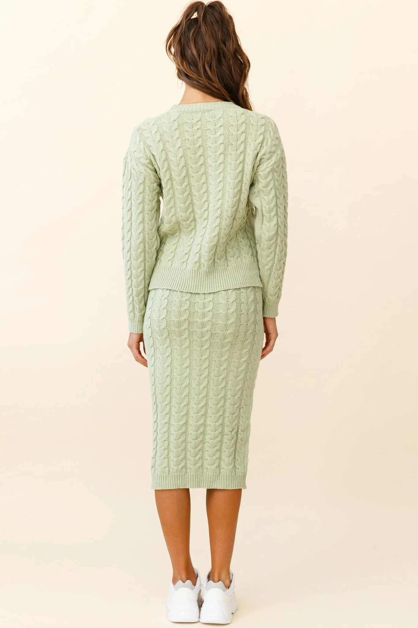 Cozy Up Cable Knit Midi Skirt Green - Image 3