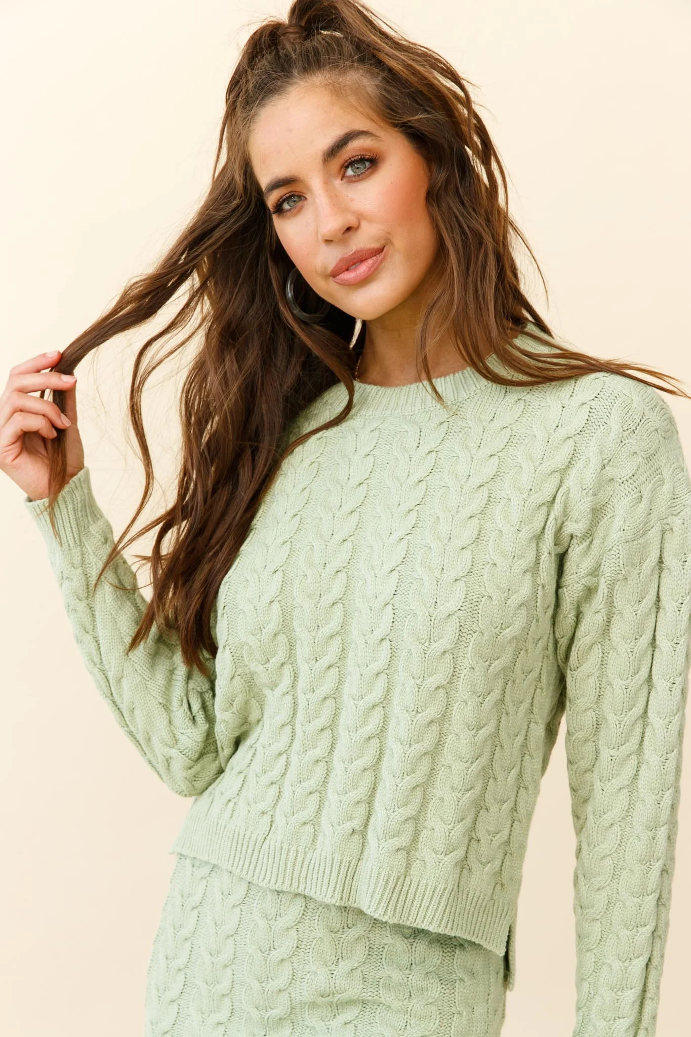 Cozy Up Cable Knit Sweater Green - Image 5
