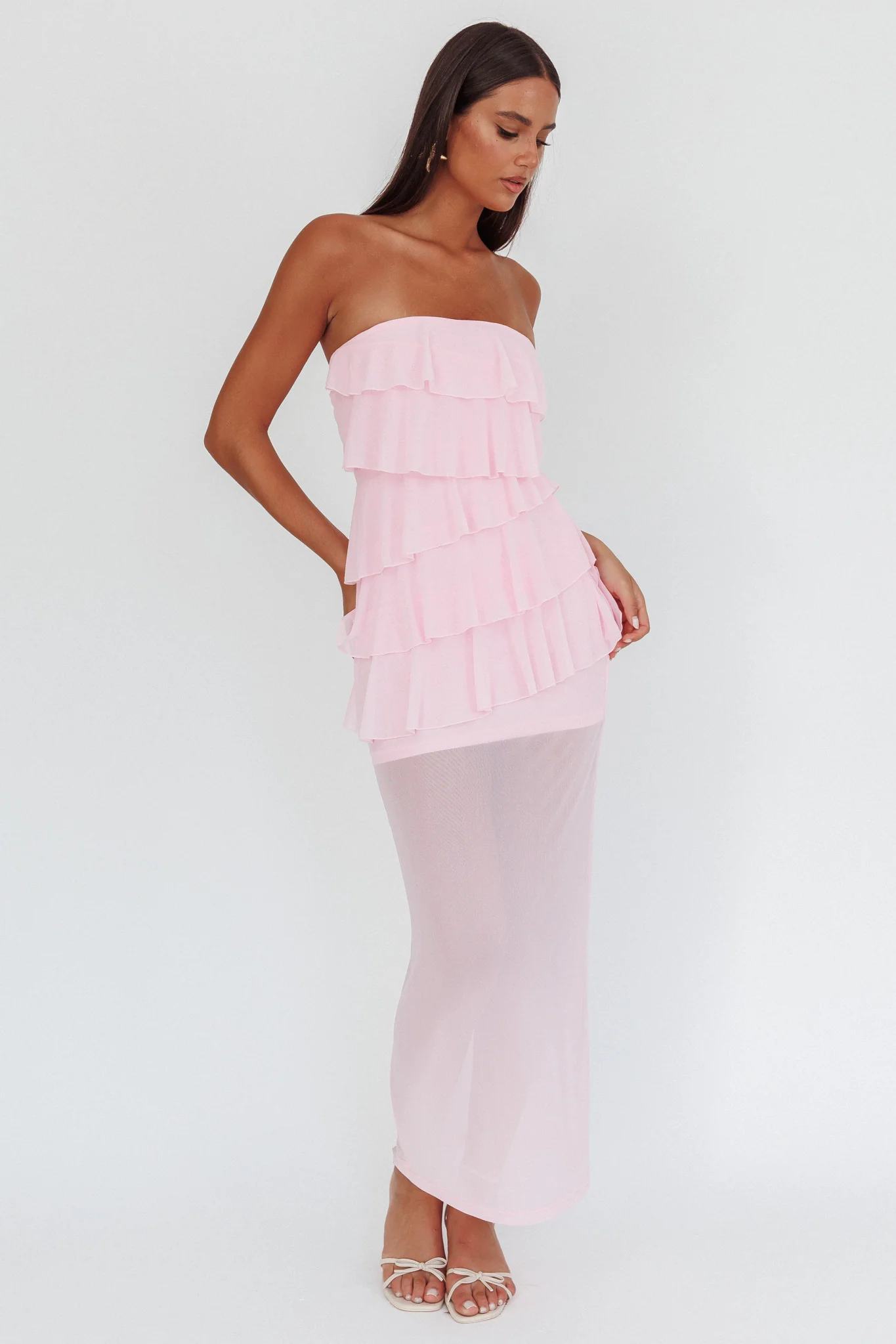 Crewe Strapless Ruffle Maxi Dress Pink - Image 4