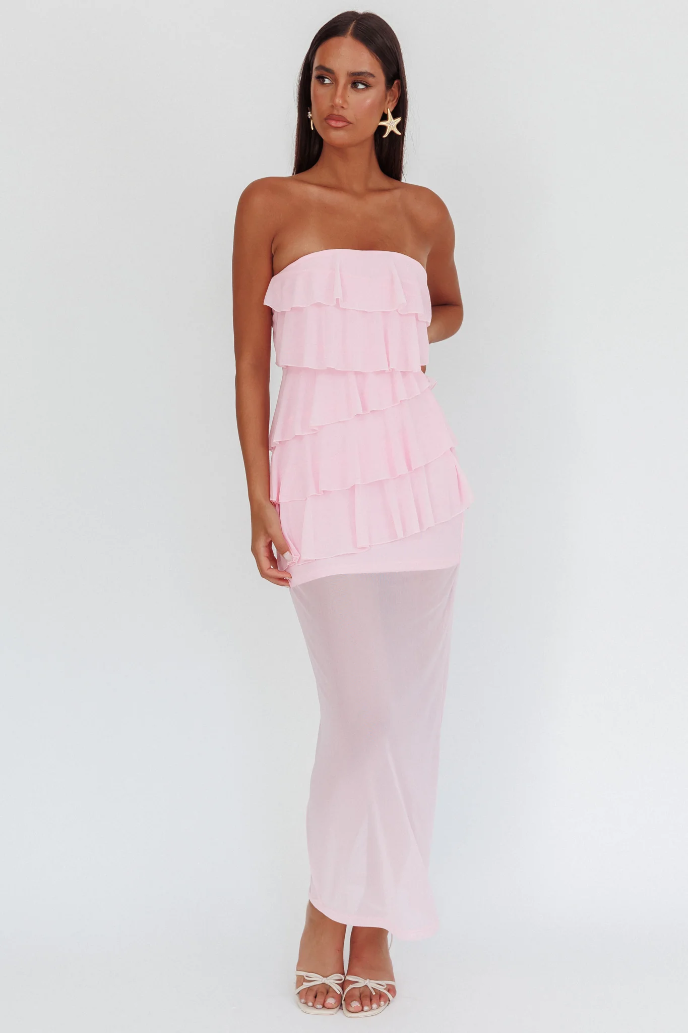 Crewe Strapless Ruffle Maxi Dress Pink - Image 5