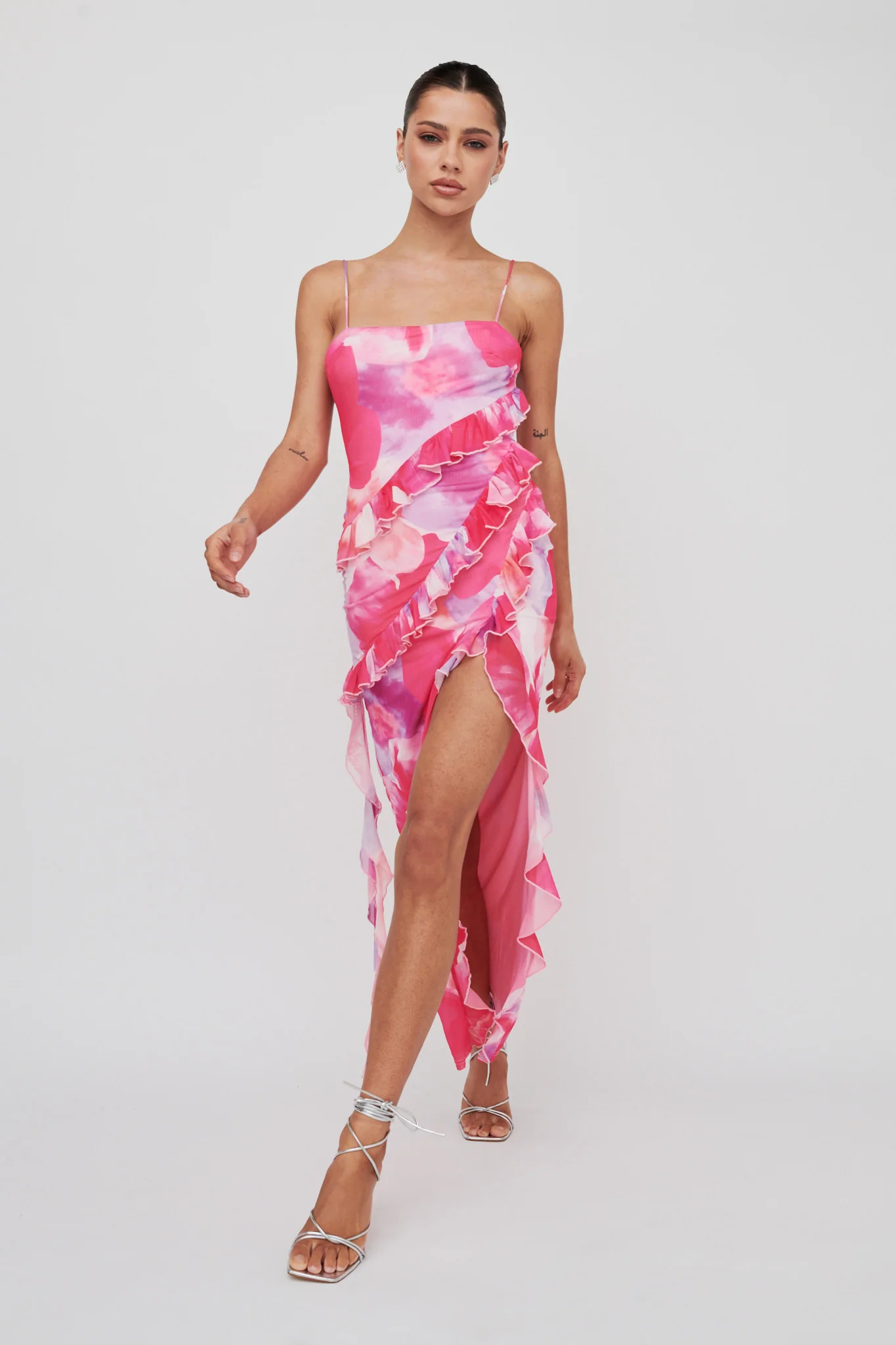 Crush On You Split Ruffle Midi Dress Pink - Image 5