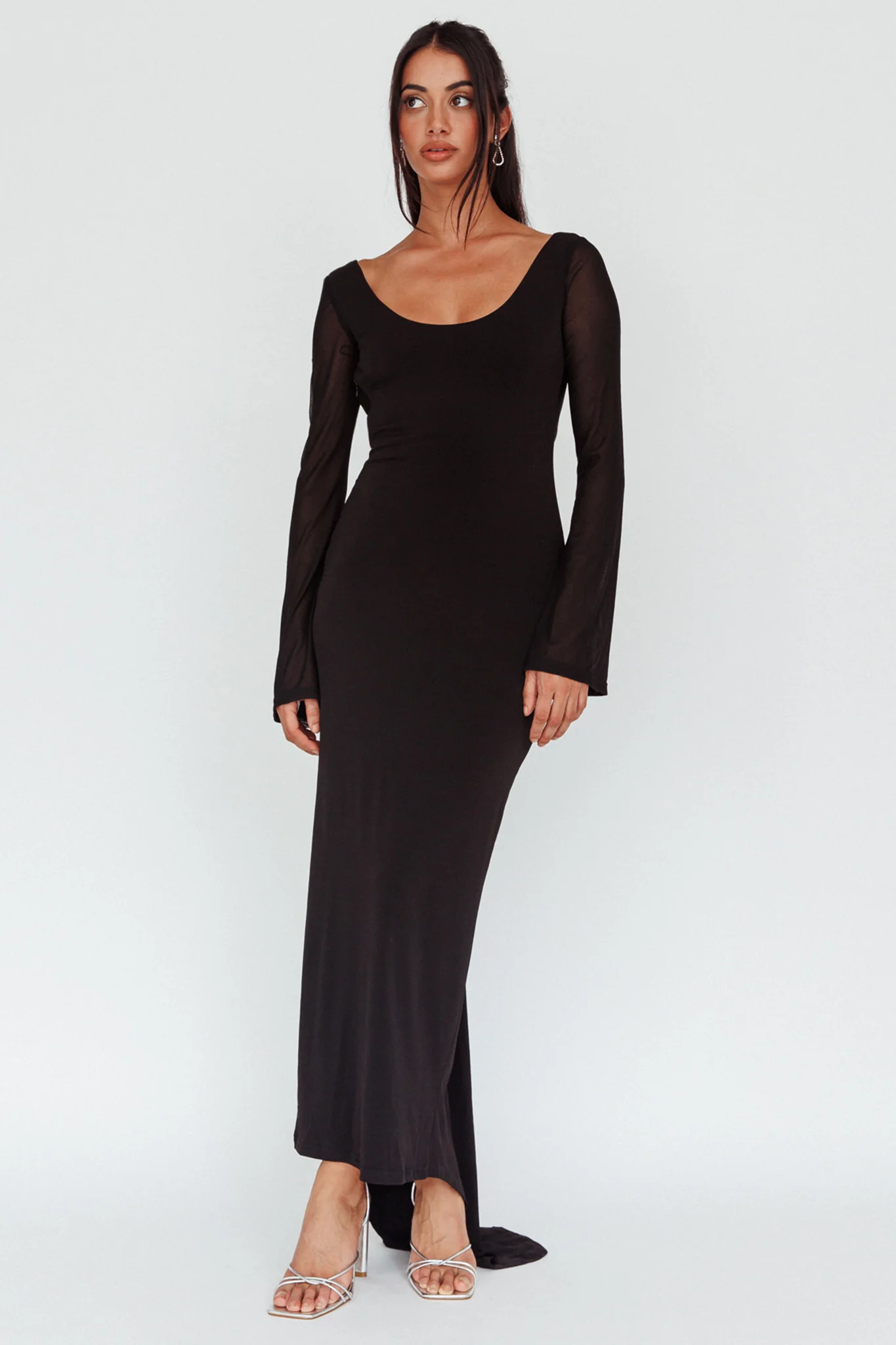 Crystal Ball Open Back Ruched Maxi Dress Black - Image 5