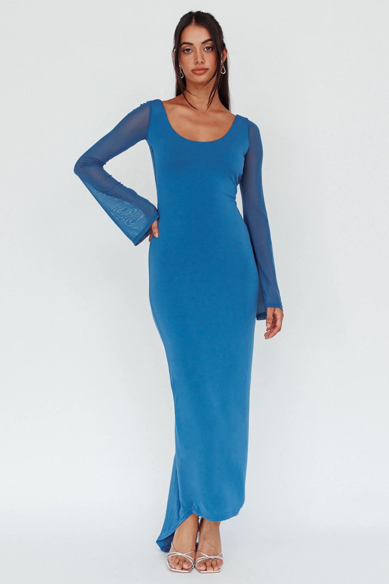 Crystal Ball Open Back Ruched Maxi Dress Blue - Image 5
