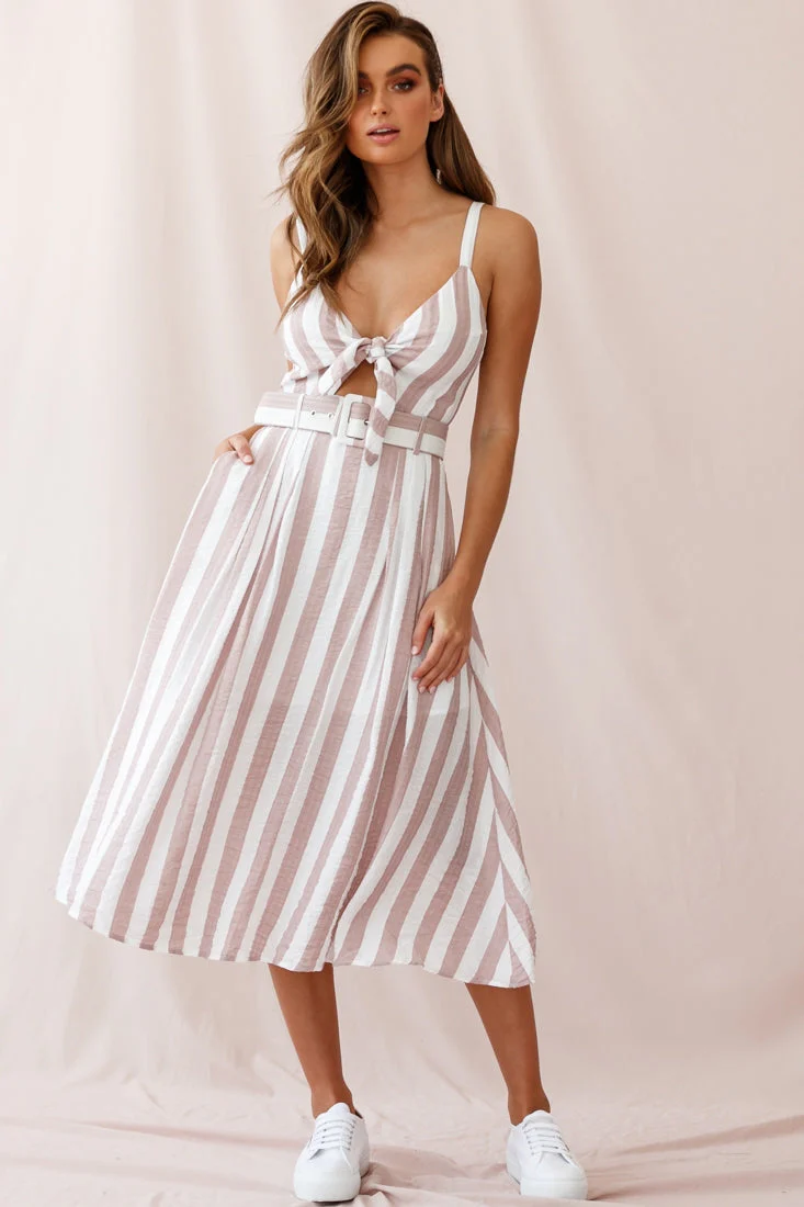 Crystal Tied Knot Belt Midi Dress Blush - Image 6