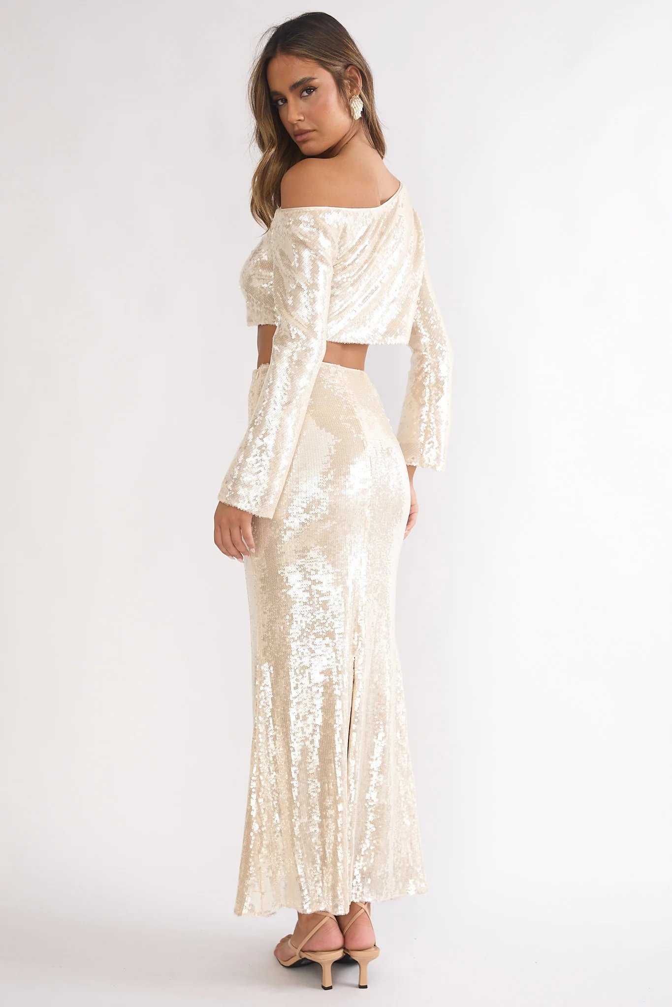 Crystalline Sequin Maxi Skirt Champagne - Image 2