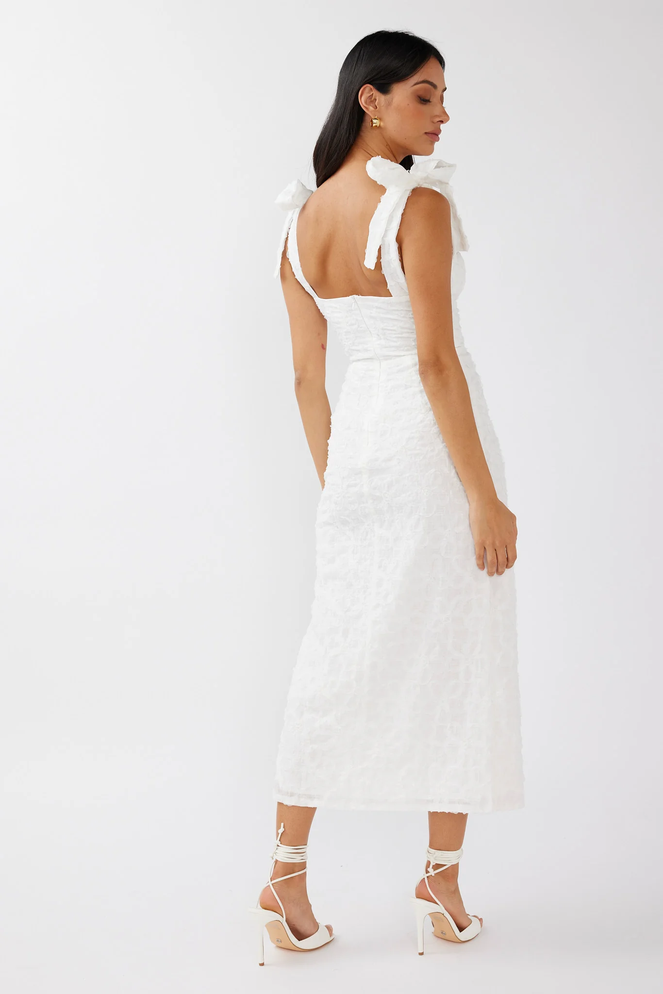 Cupid Tied Shoulder Embellished Midi Dress White - Image 2