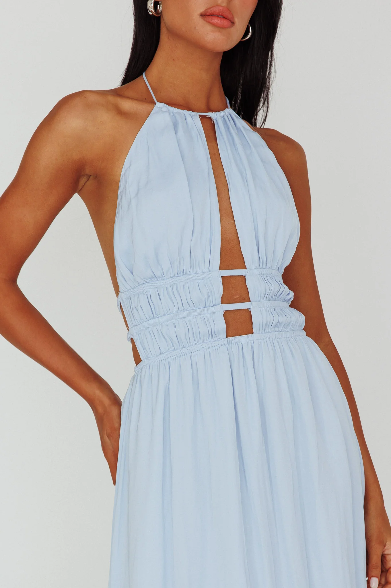 Cyndi Open Back Halterneck Maxi Dress Blue - Image 4