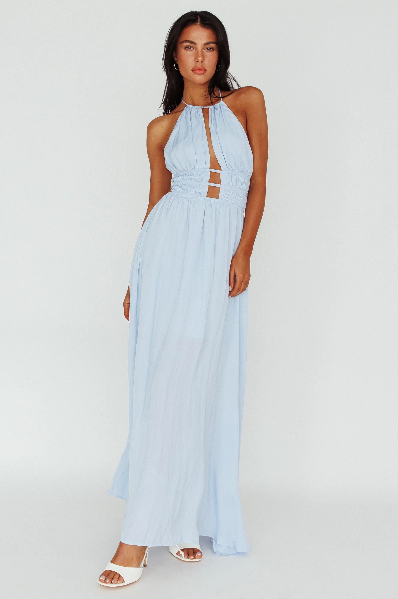 Cyndi Open Back Halterneck Maxi Dress Blue - Image 5