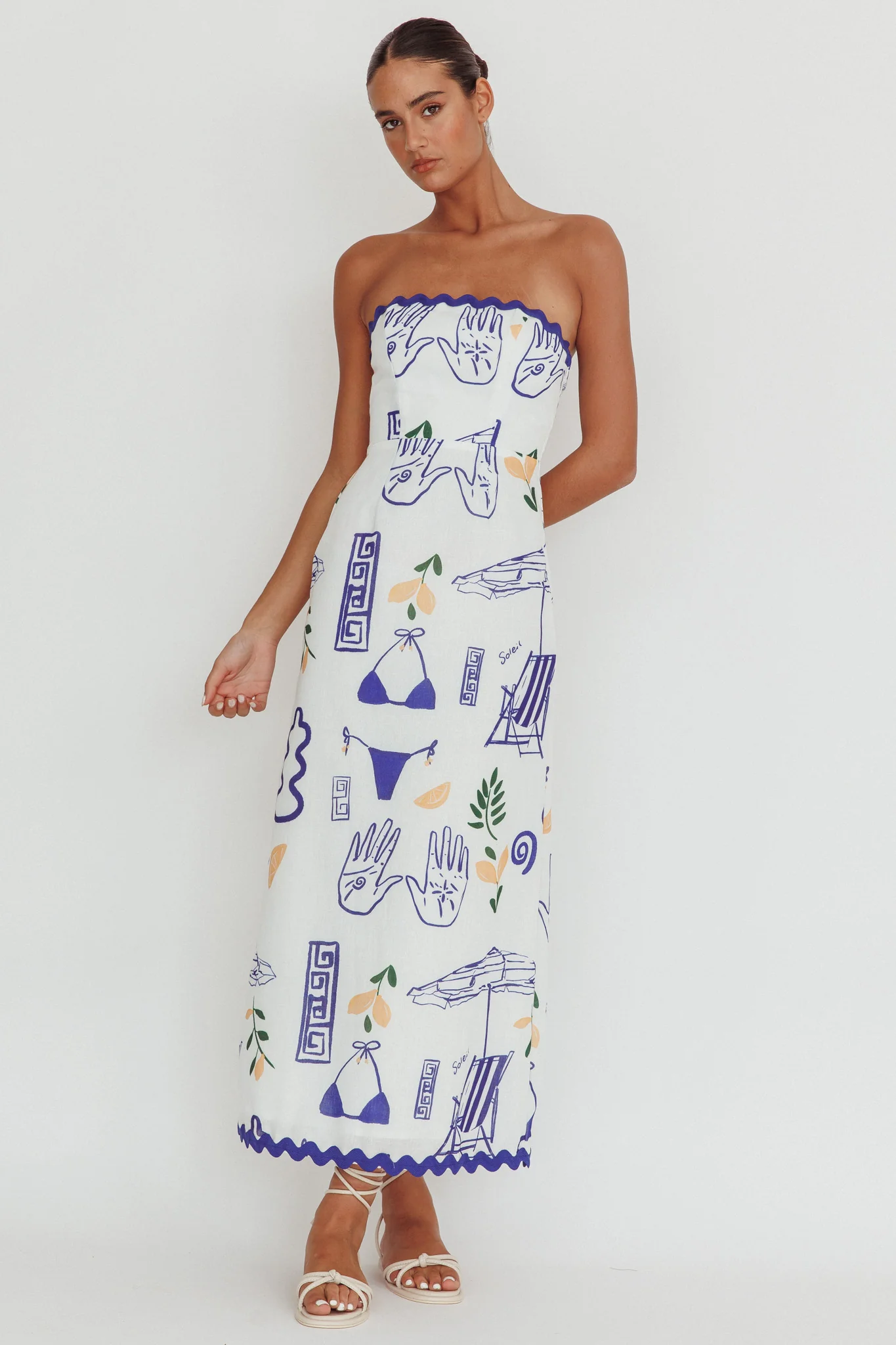 Cypress Graphic Strapless Maxi Dress White - Image 3