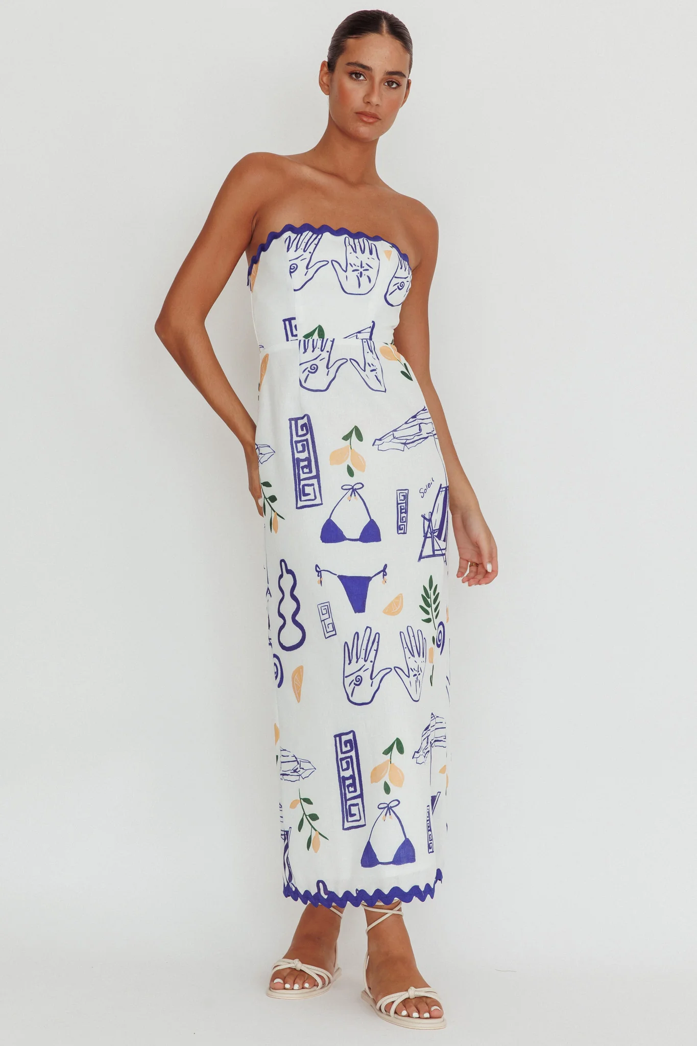 Cypress Graphic Strapless Maxi Dress White - Image 5