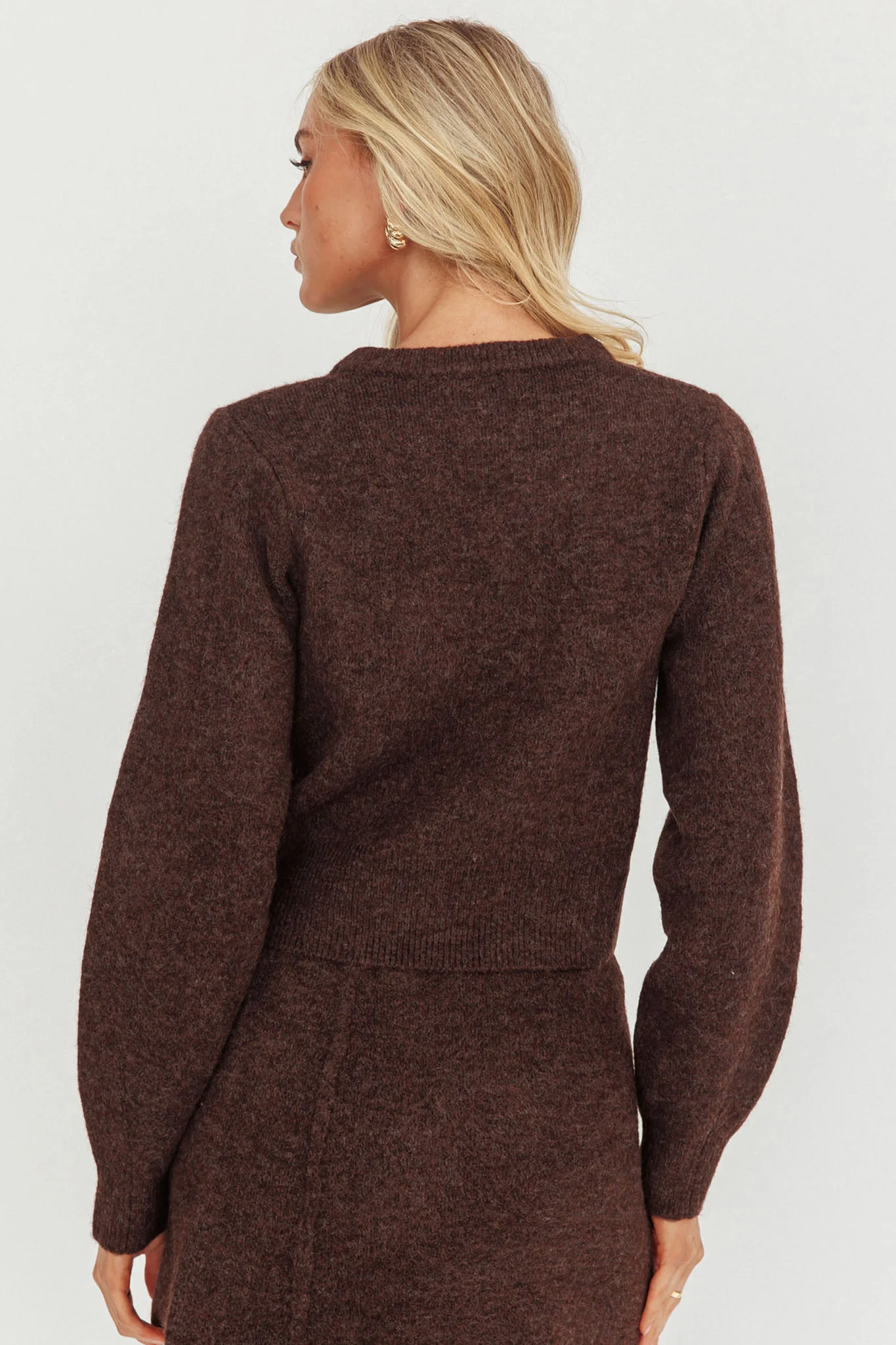 Daelyn Gold Button Pocket Cardigan Coffee - Image 2