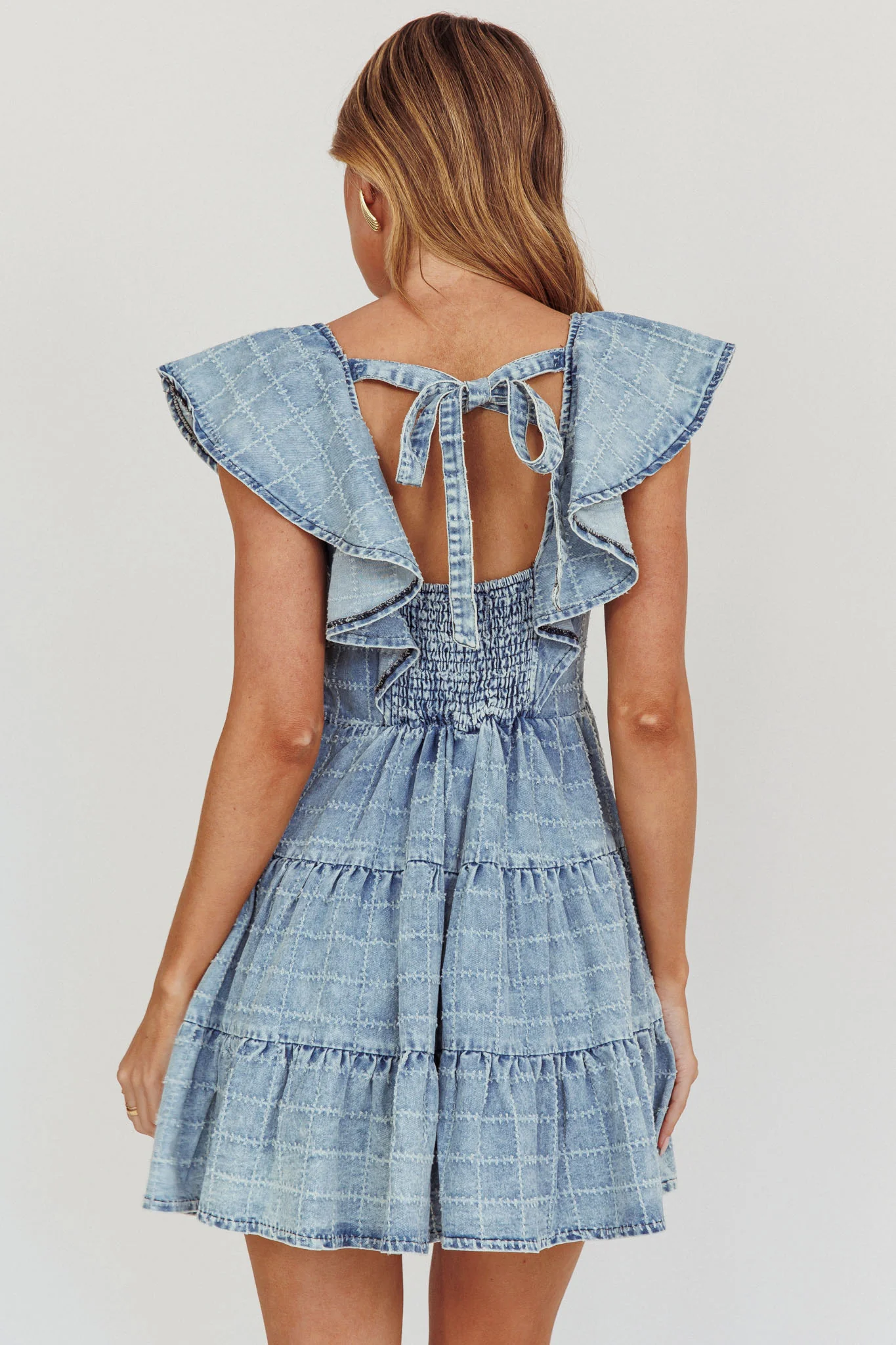 Daffodil Ruffle A-Line Mini Dress Light Blue - Image 2