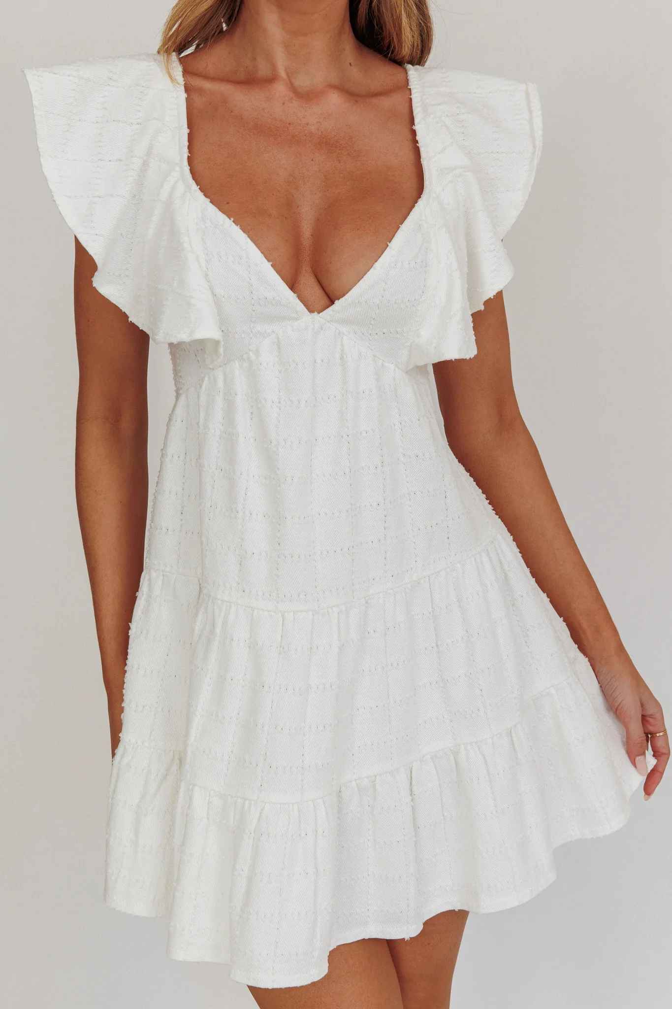 Daffodil Ruffle A-Line Mini Dress White - Image 4