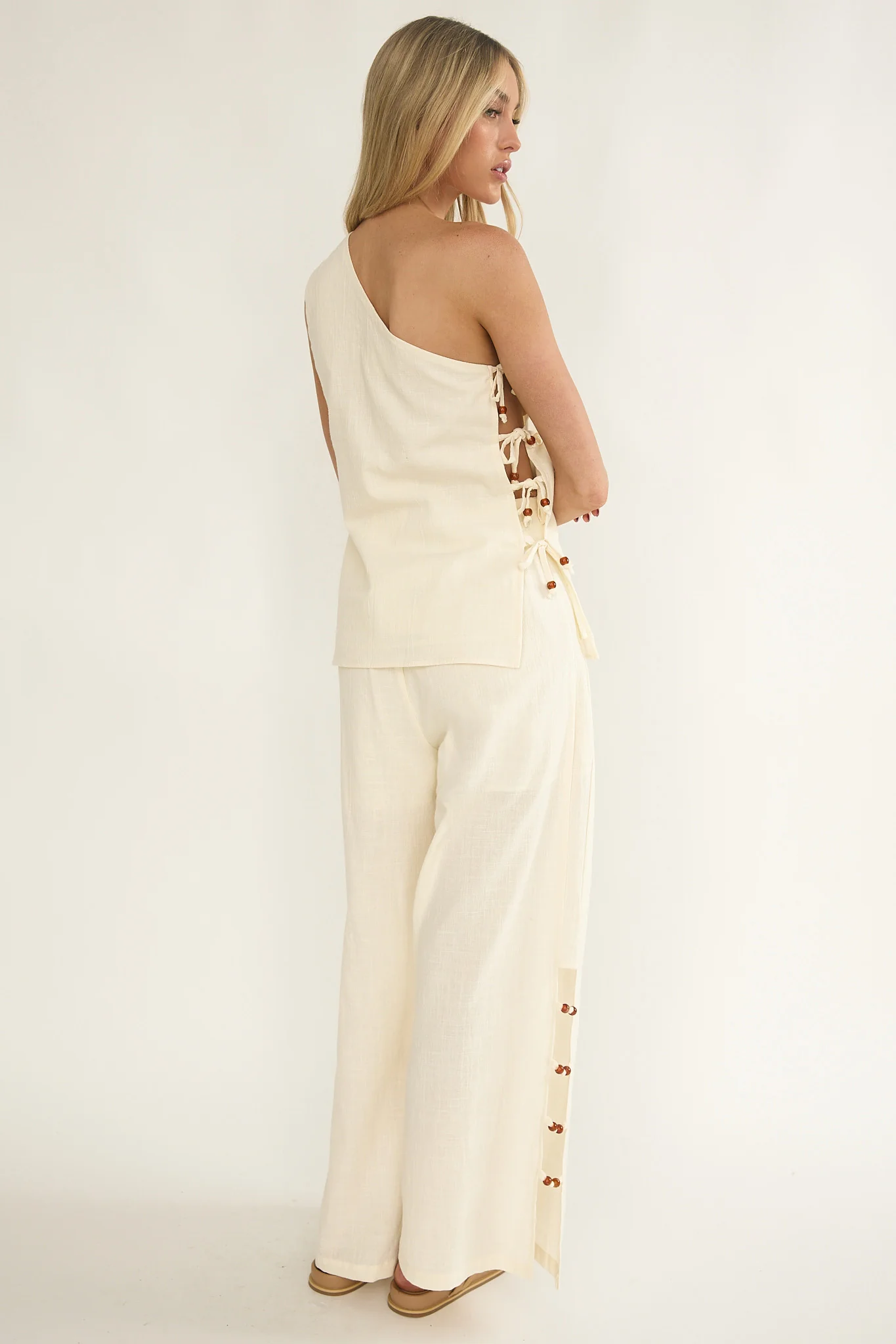 Dahlise Bead Trim Pants Cream - Image 3