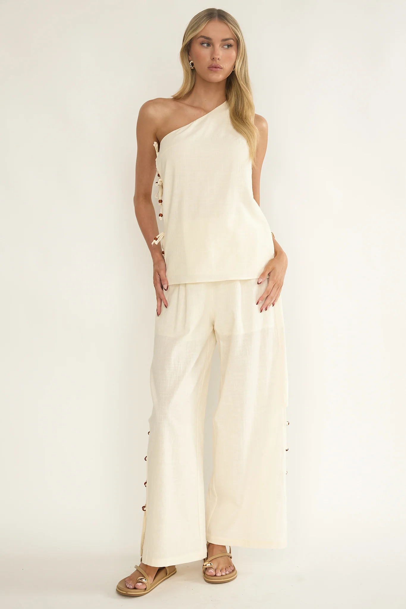 Dahlise Bead Trim Pants Cream - Image 5