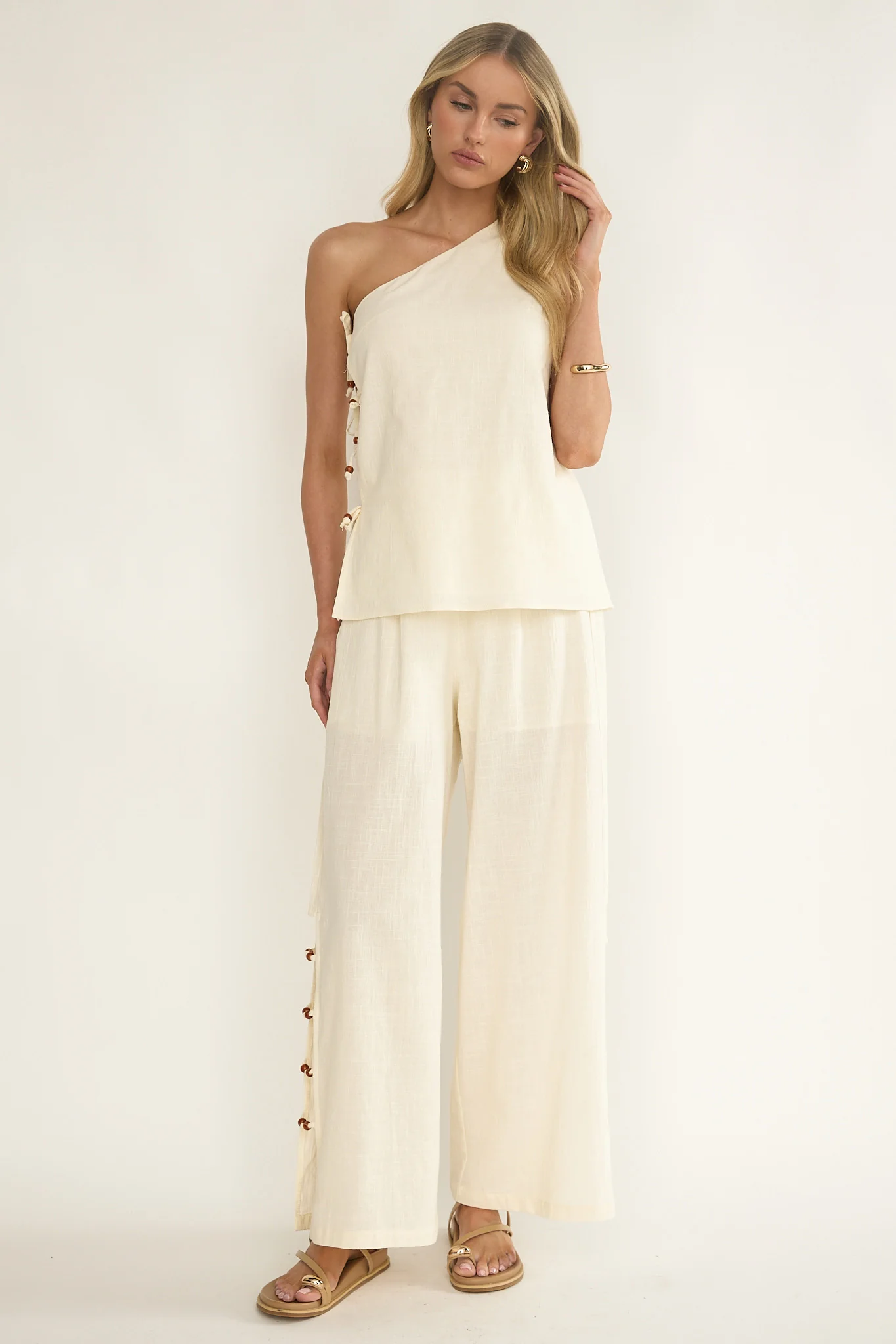 Dahlise Bead Trim Pants Cream - Image 6