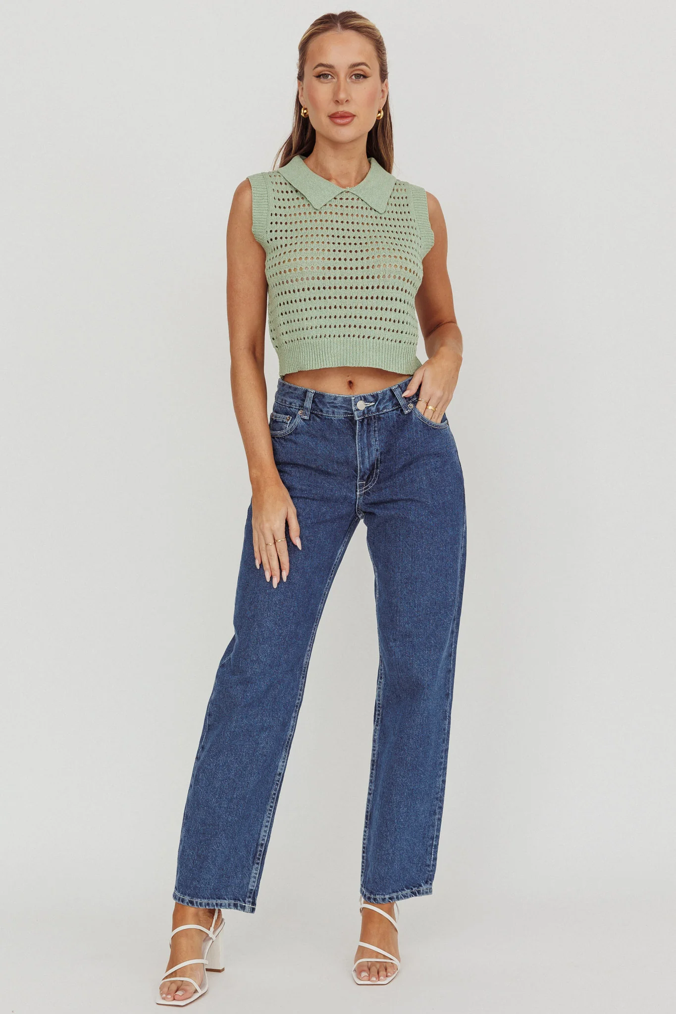 Daithi Collared Sleeveless Knit Top Mint - Image 3