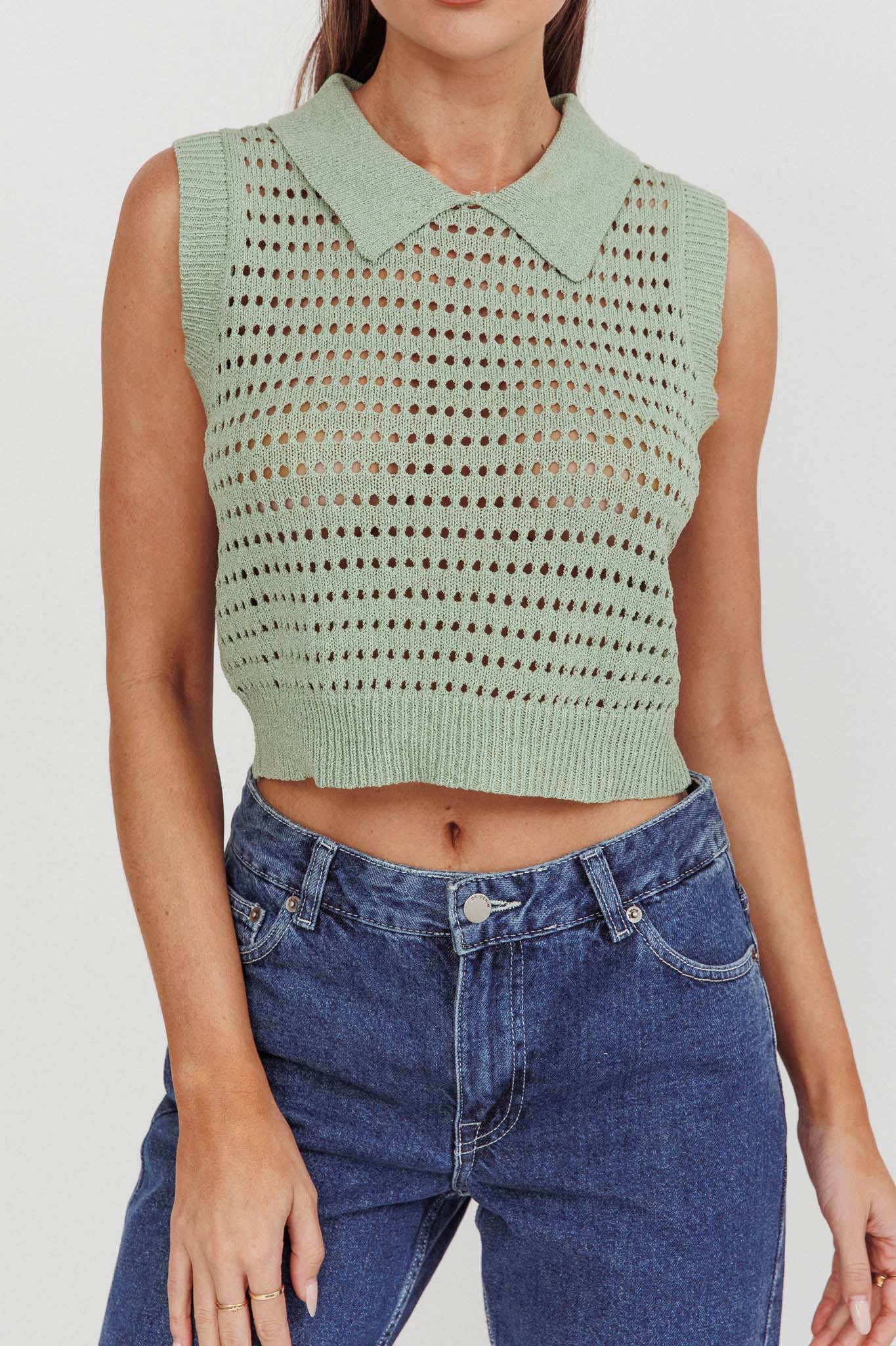 Daithi Collared Sleeveless Knit Top Mint - Image 4