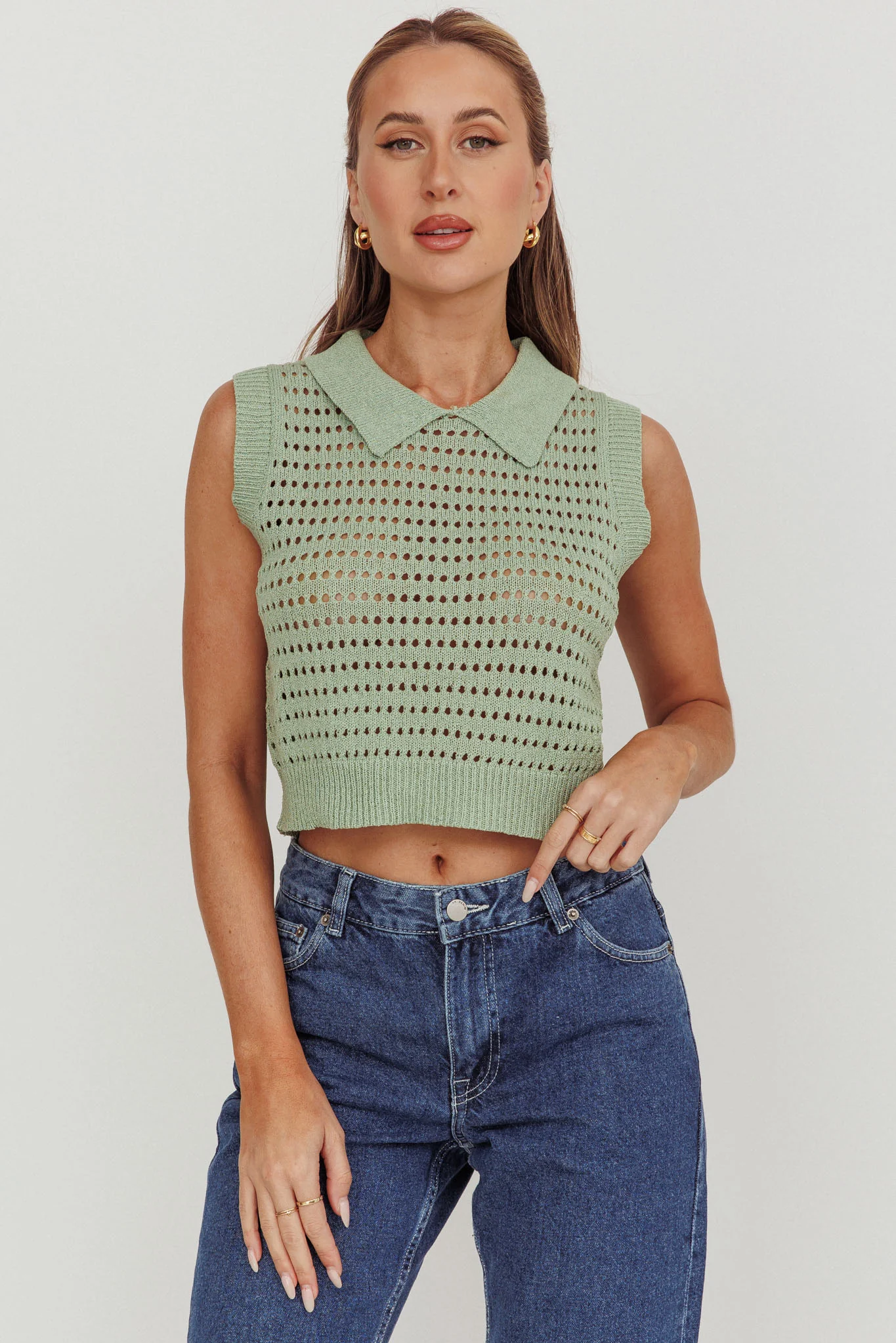 Daithi Collared Sleeveless Knit Top Mint - Image 5