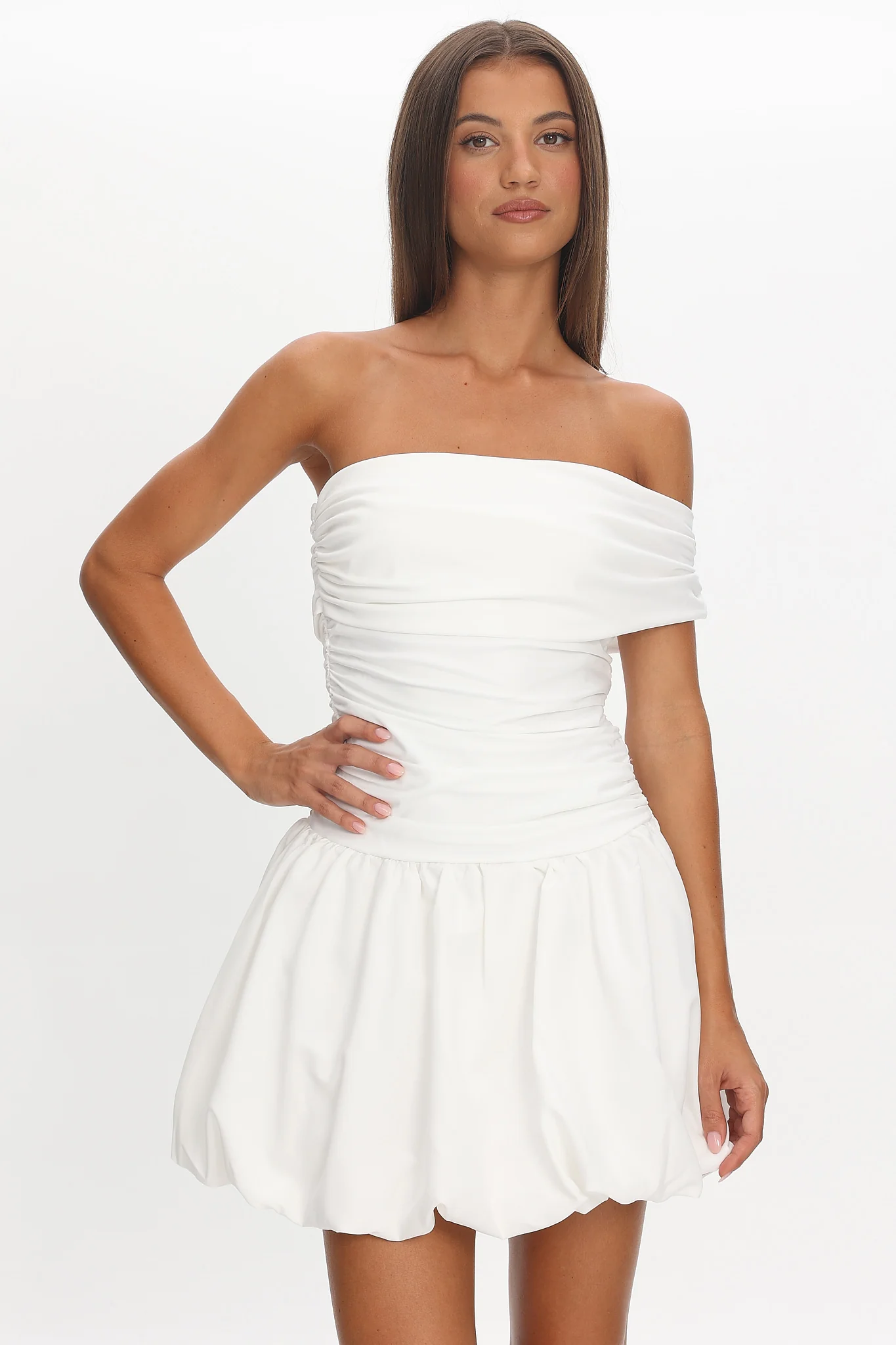 Dalayla One-Sleeve Balloon Skirt Mini Dress White - Image 6