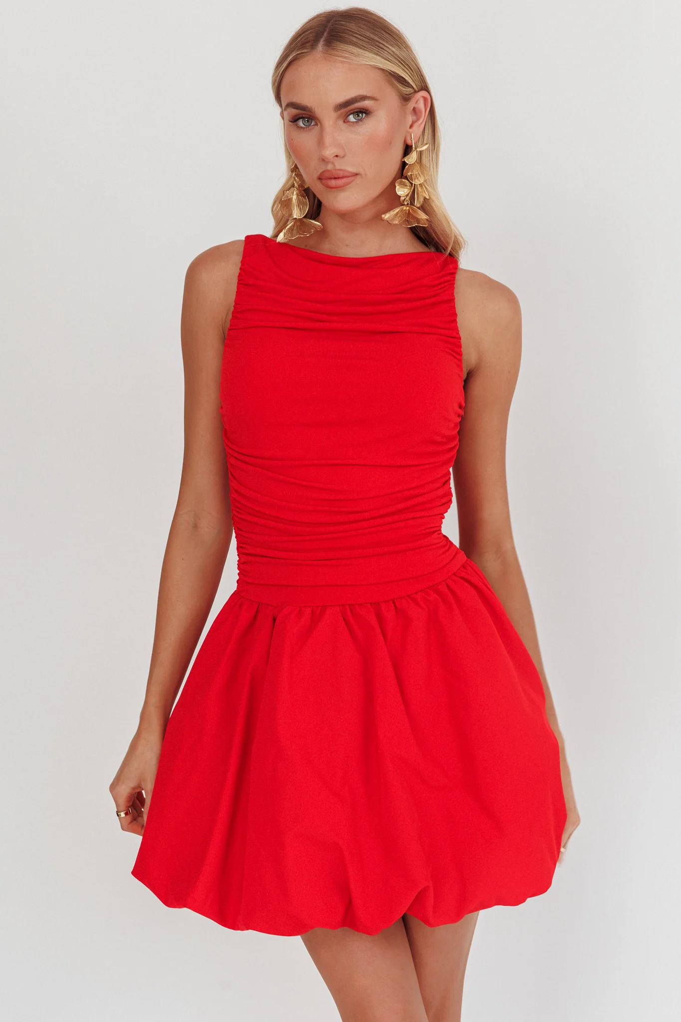Dalayla Sleeveless Balloon Skirt Mini Dress Red - Image 5