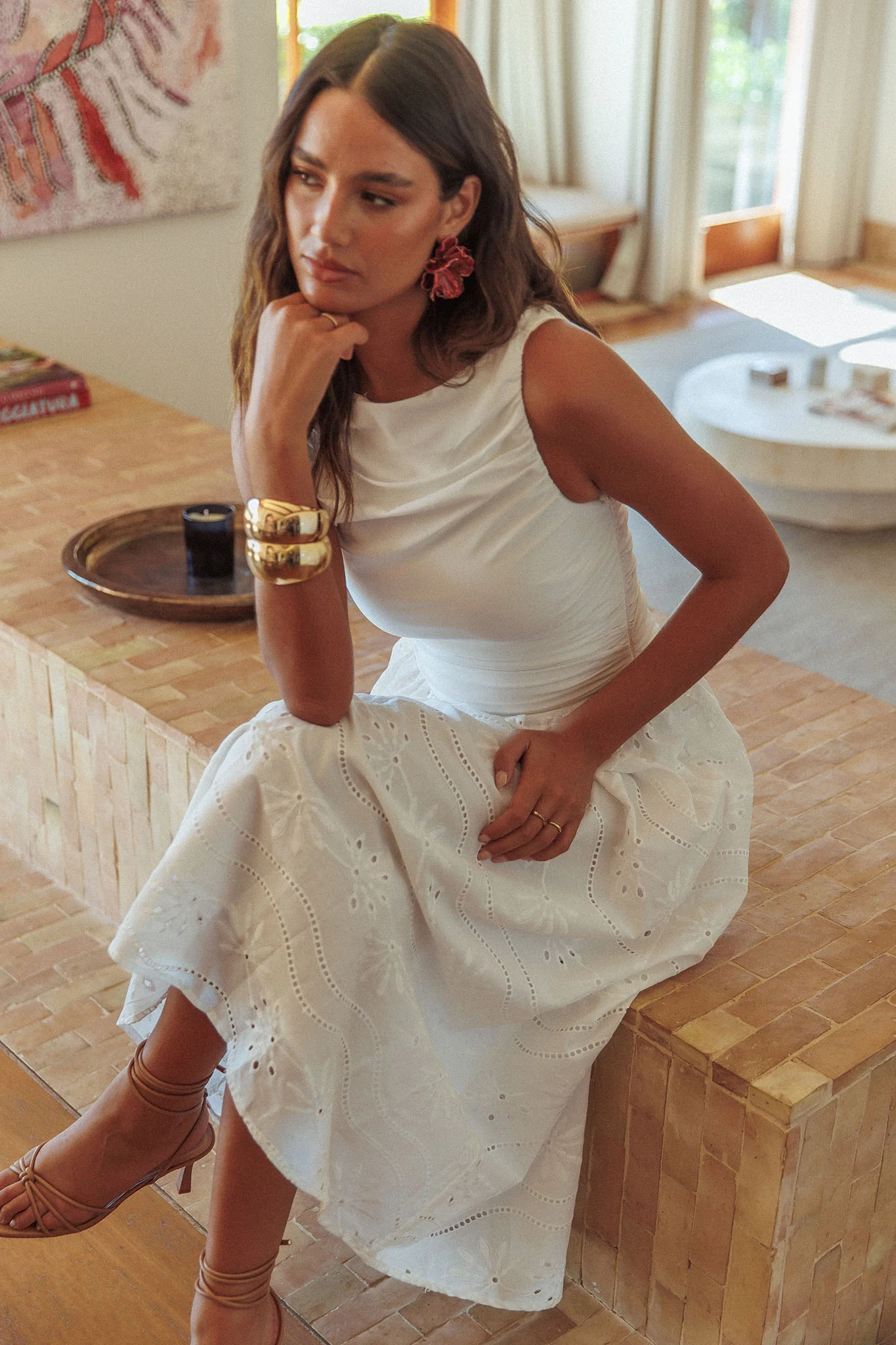 Dalayla Sleeveless Eyelet Maxi Dress White - Image 2