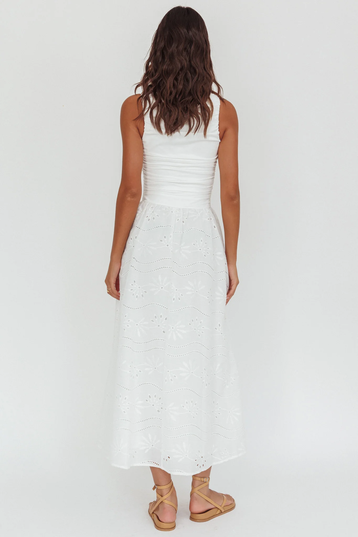Dalayla Sleeveless Eyelet Maxi Dress White - Image 3