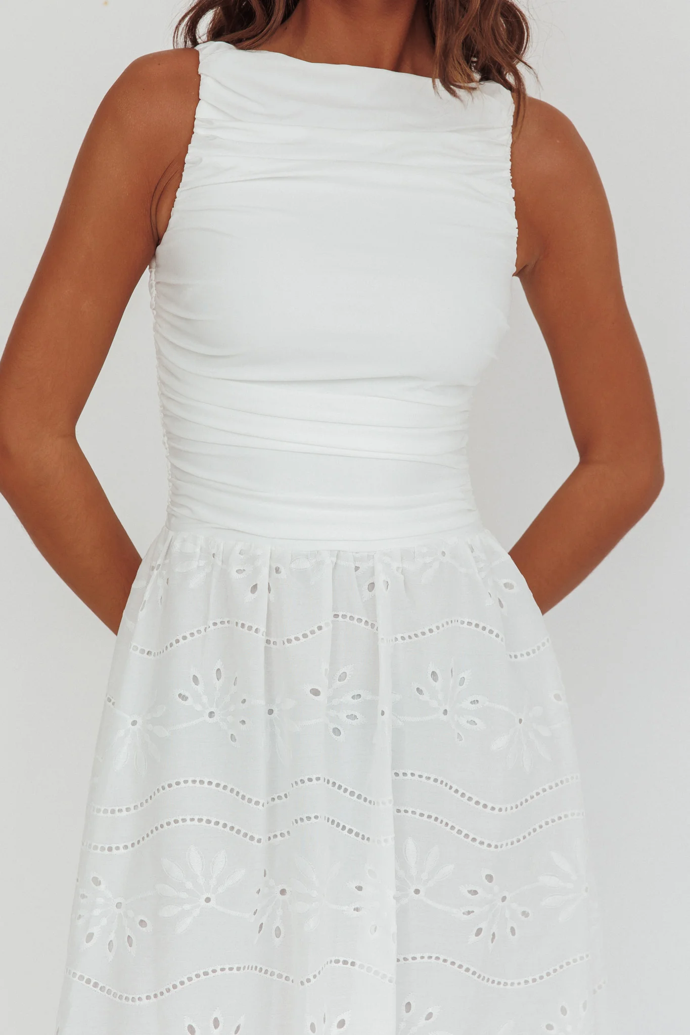 Dalayla Sleeveless Eyelet Maxi Dress White - Image 4
