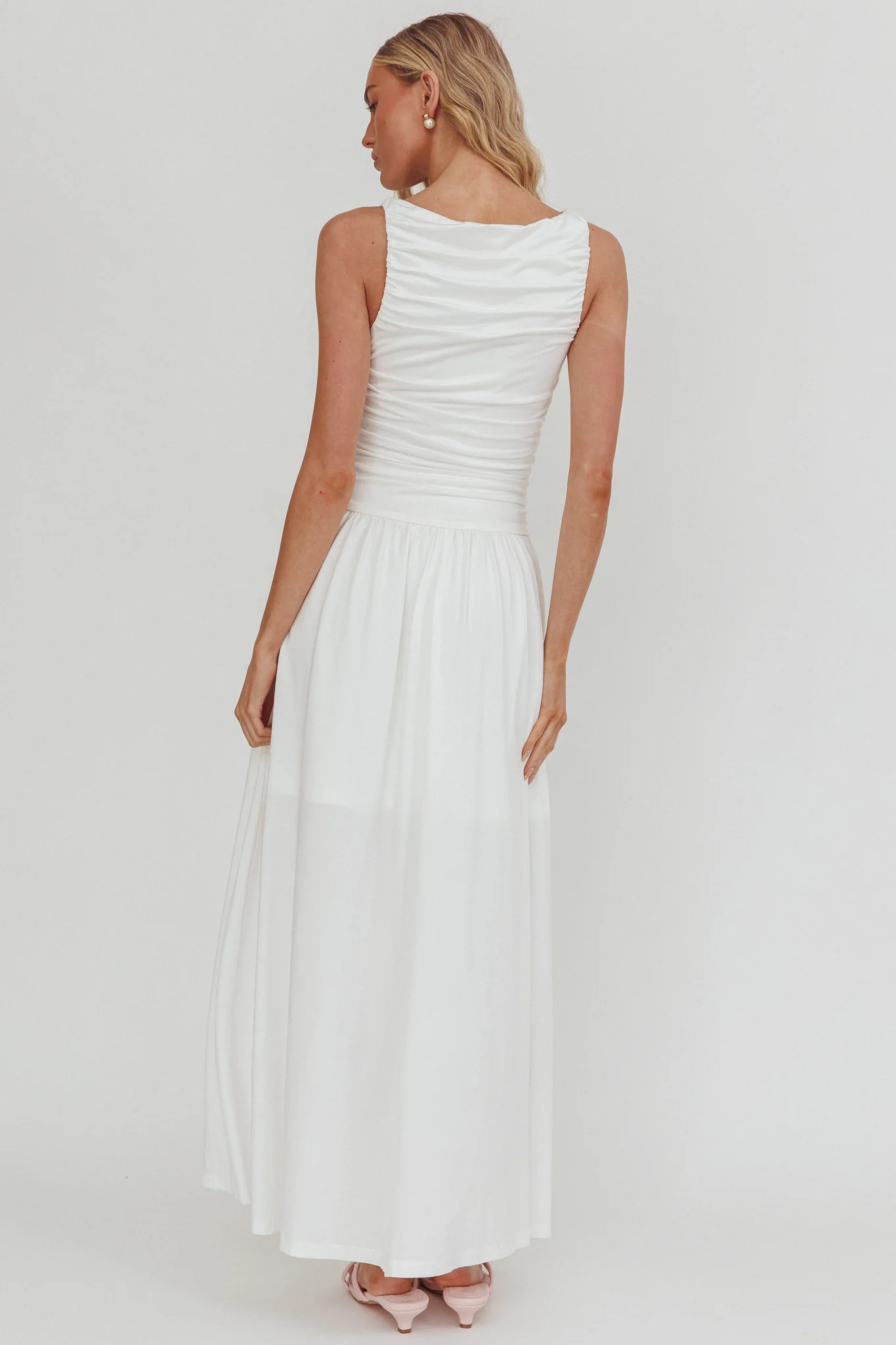 Dalayla Sleeveless Ruched Maxi Dress White - Image 2
