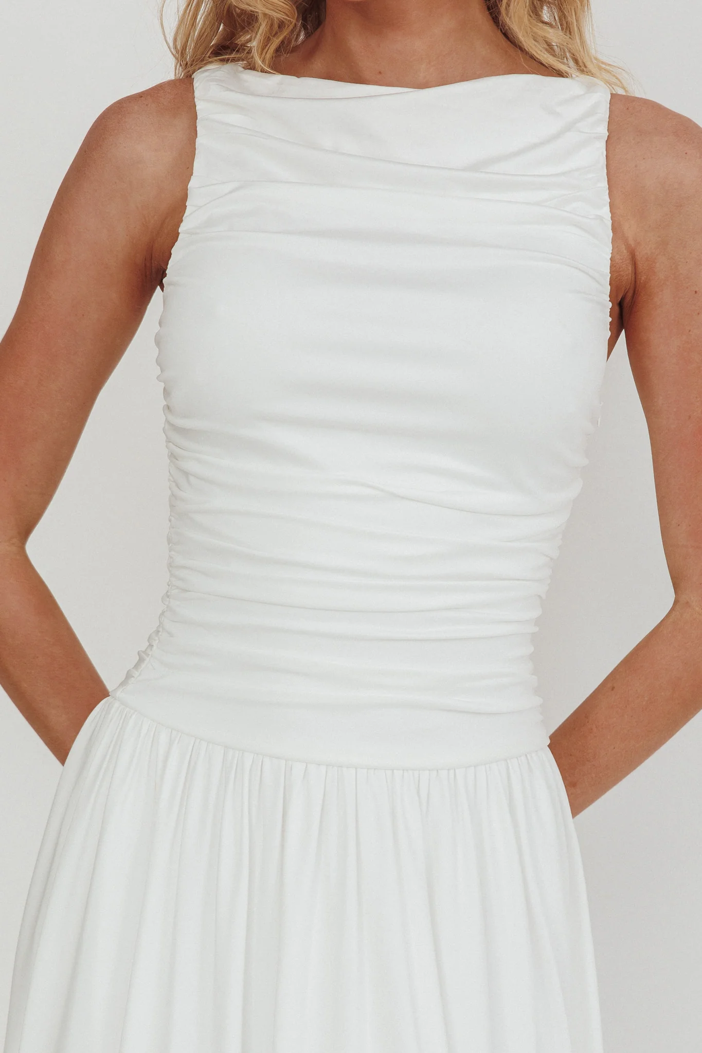 Dalayla Sleeveless Ruched Maxi Dress White - Image 3