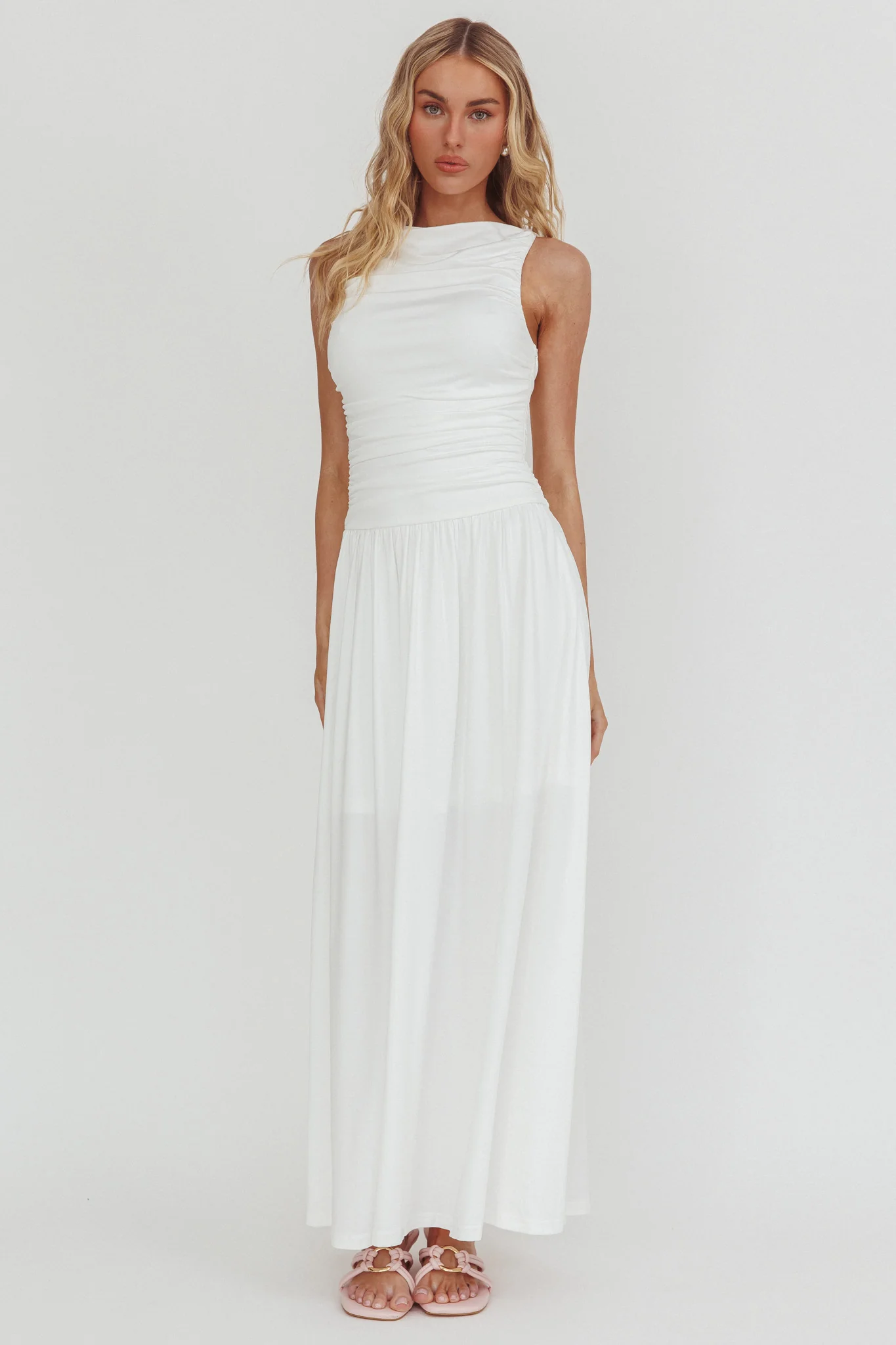 Dalayla Sleeveless Ruched Maxi Dress White - Image 5