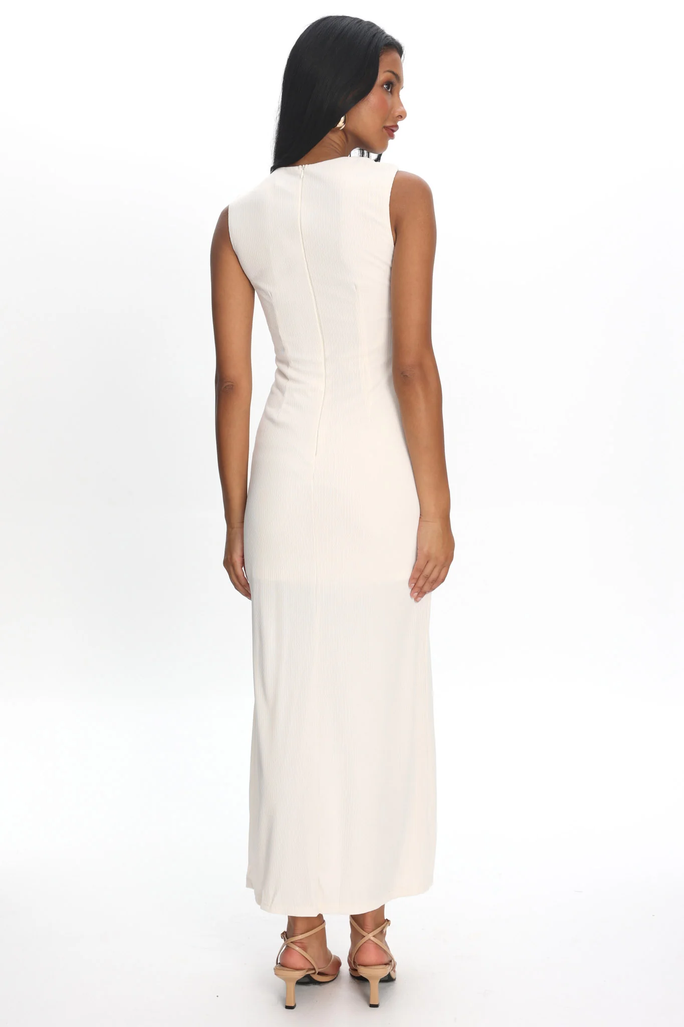 Daleela Asymmetric Neckline Maxi Dress Vanilla - Image 3
