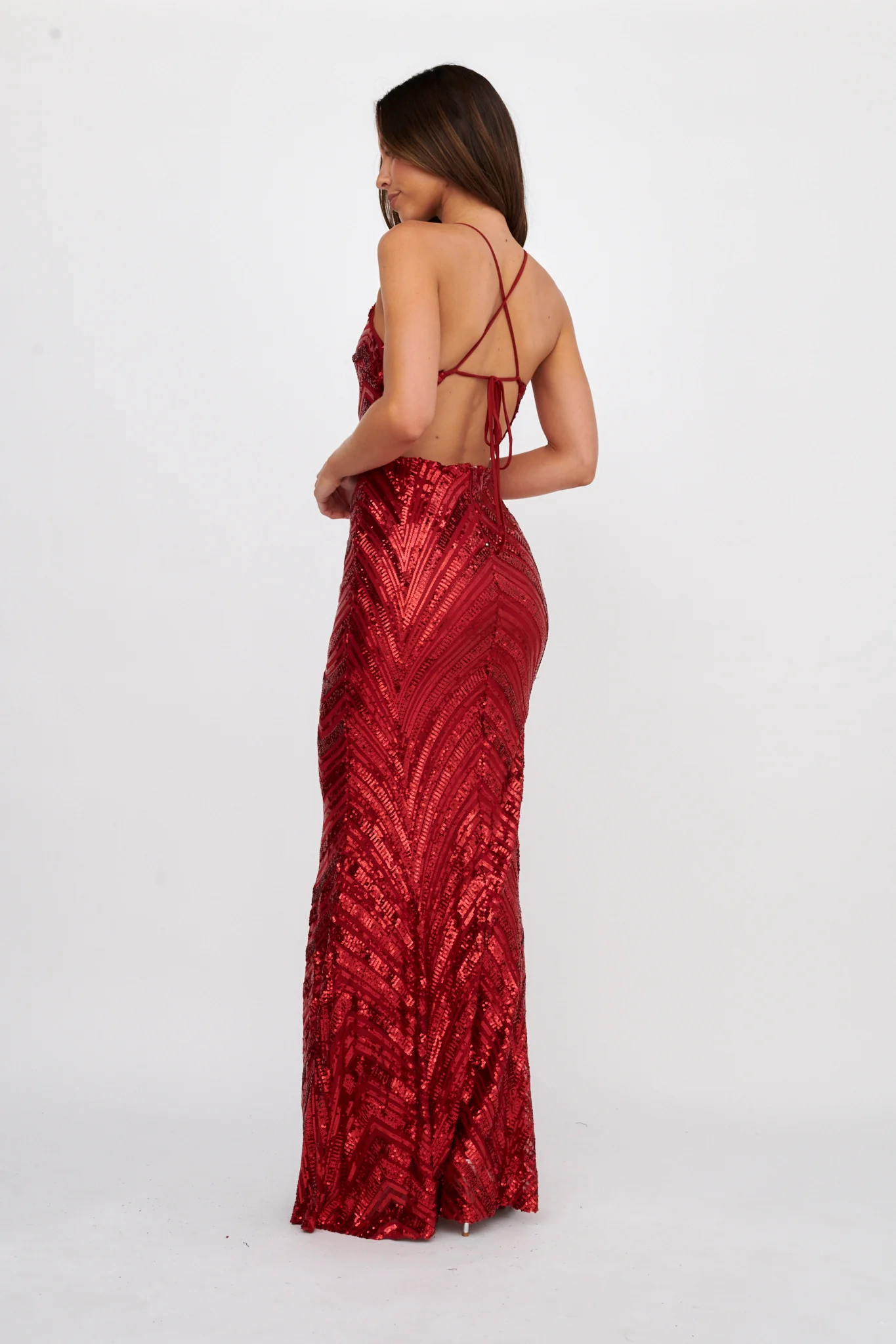 Dalila Open Tied Back Sequin Maxi Dress Red - Image 3