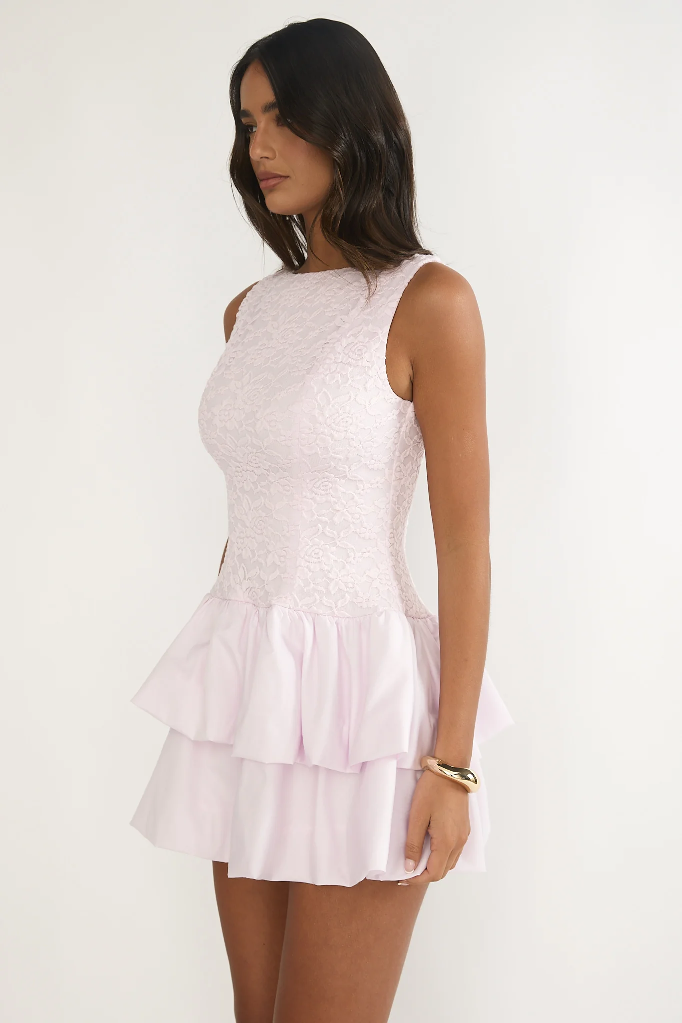 Dalisse Tiered Bubble Hem Mini Dress Lilac - Image 6