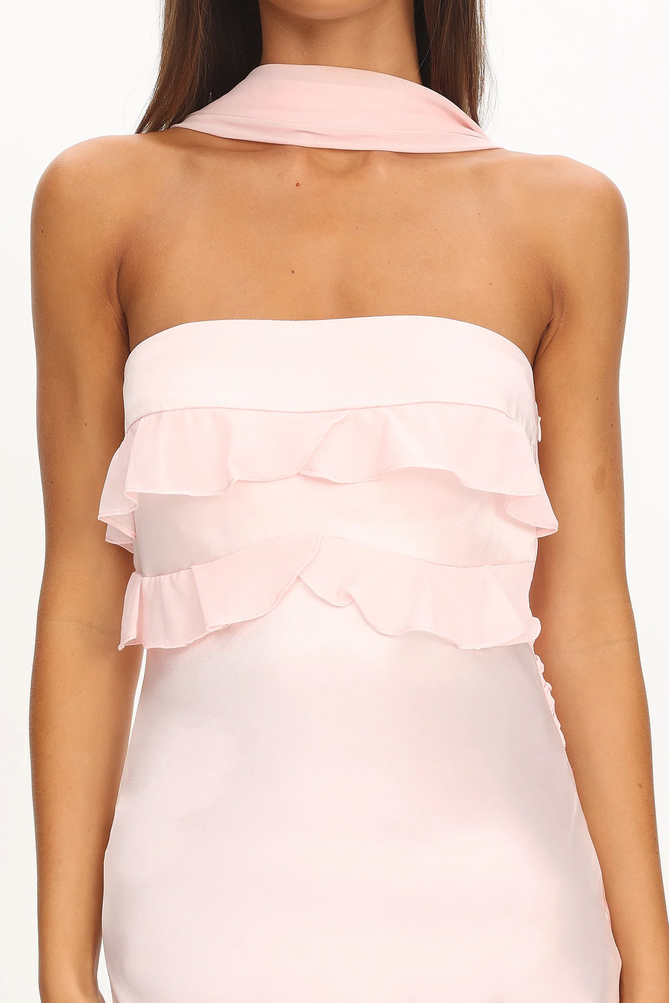 Damsel Reverse Halter Frill Trim Maxi Dress Blush - Image 3