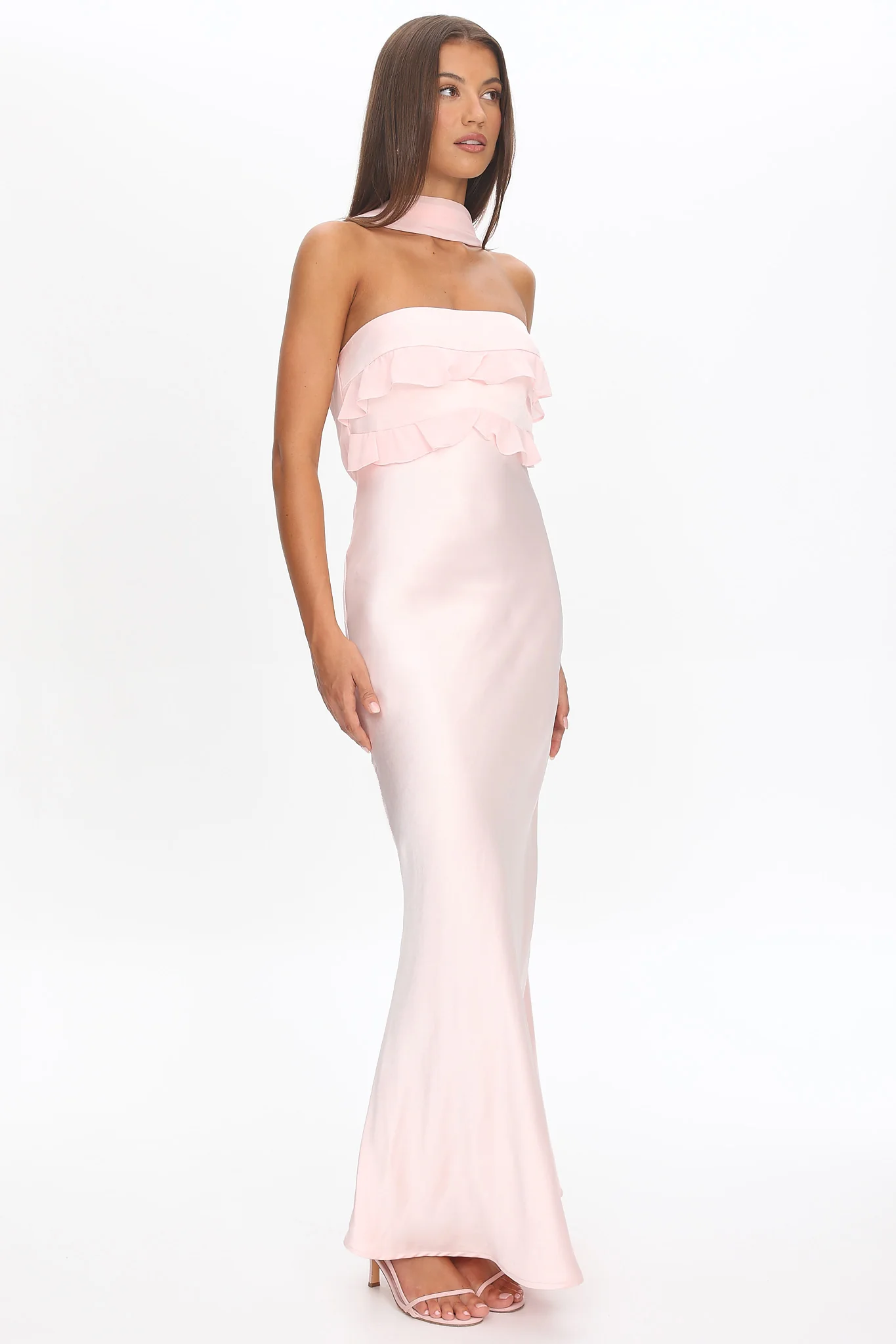 Damsel Reverse Halter Frill Trim Maxi Dress Blush - Image 4