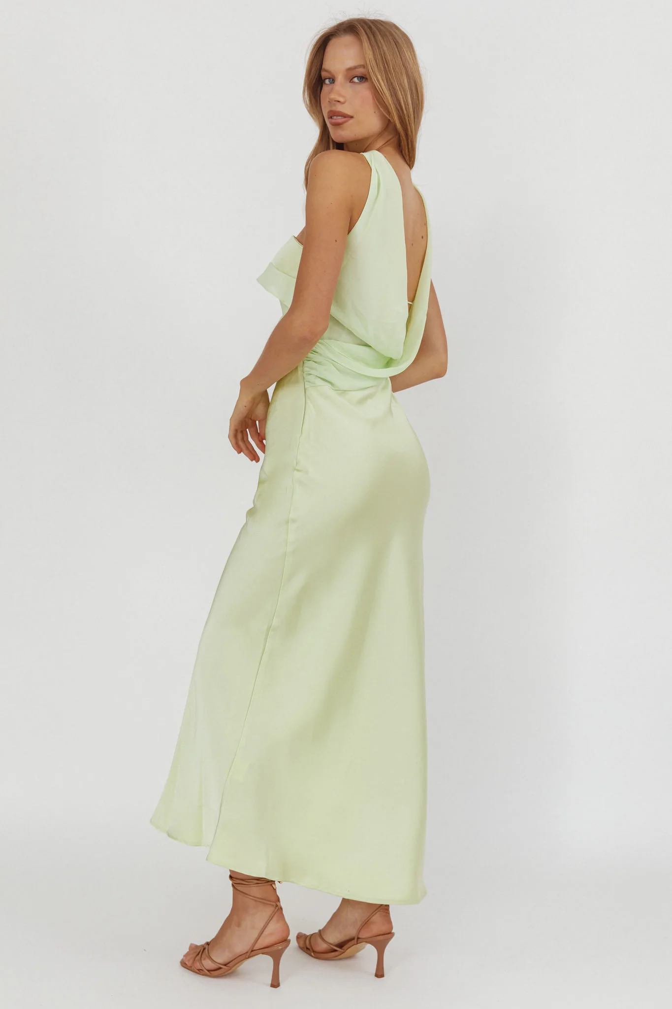 Damsel Reverse Halter Frill Trim Maxi Dress Sage - Image 2