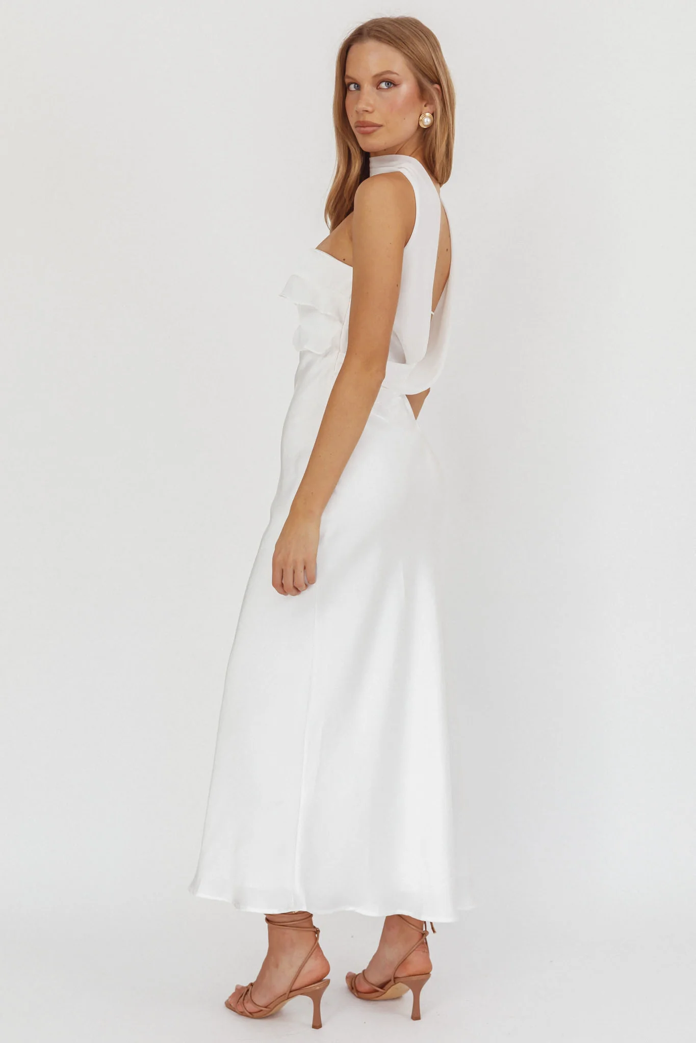 Damsel Reverse Halter Frill Trim Maxi Dress White - Image 2