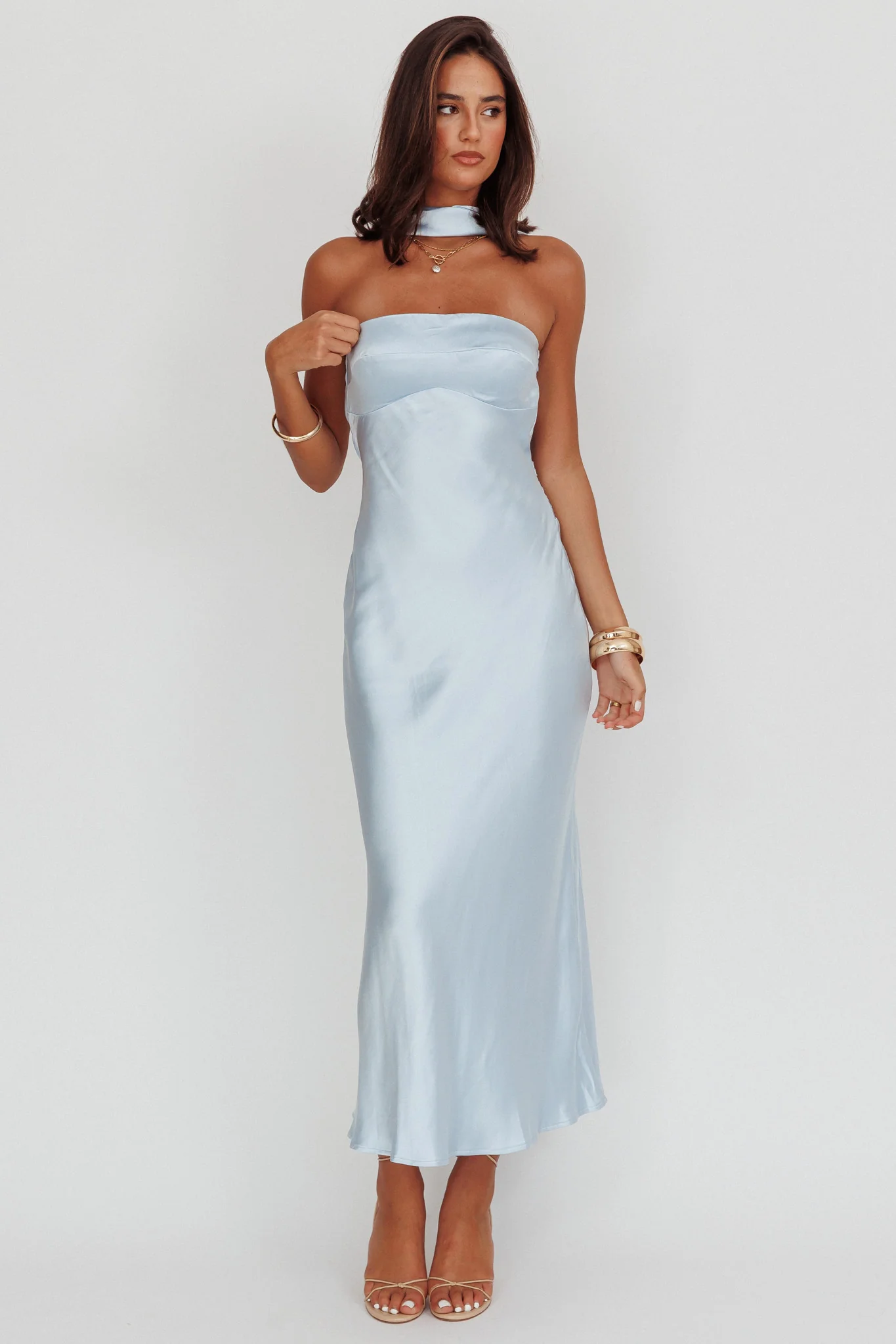 Damsel Reverse Halter Maxi Dress Baby Blue - Image 4