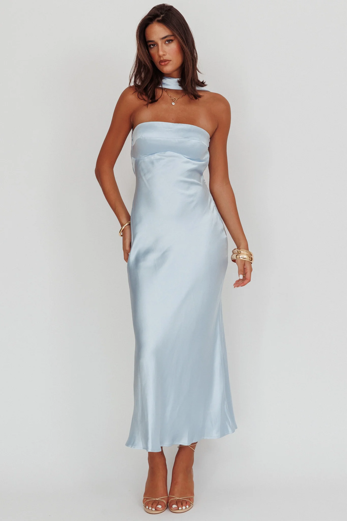 Damsel Reverse Halter Maxi Dress Baby Blue - Image 6