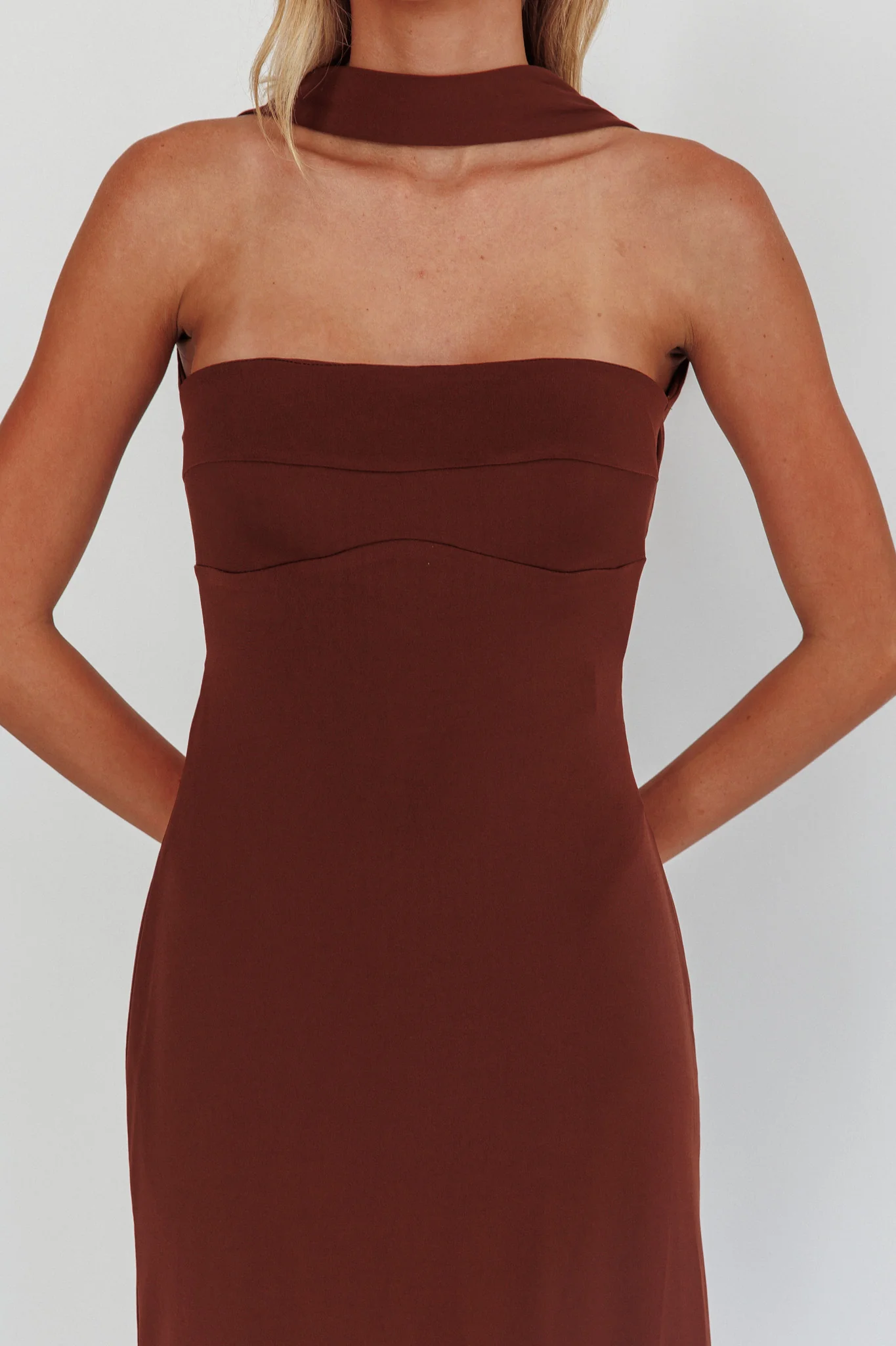 Damsel Reverse Halter Maxi Dress Chocolate - Image 3