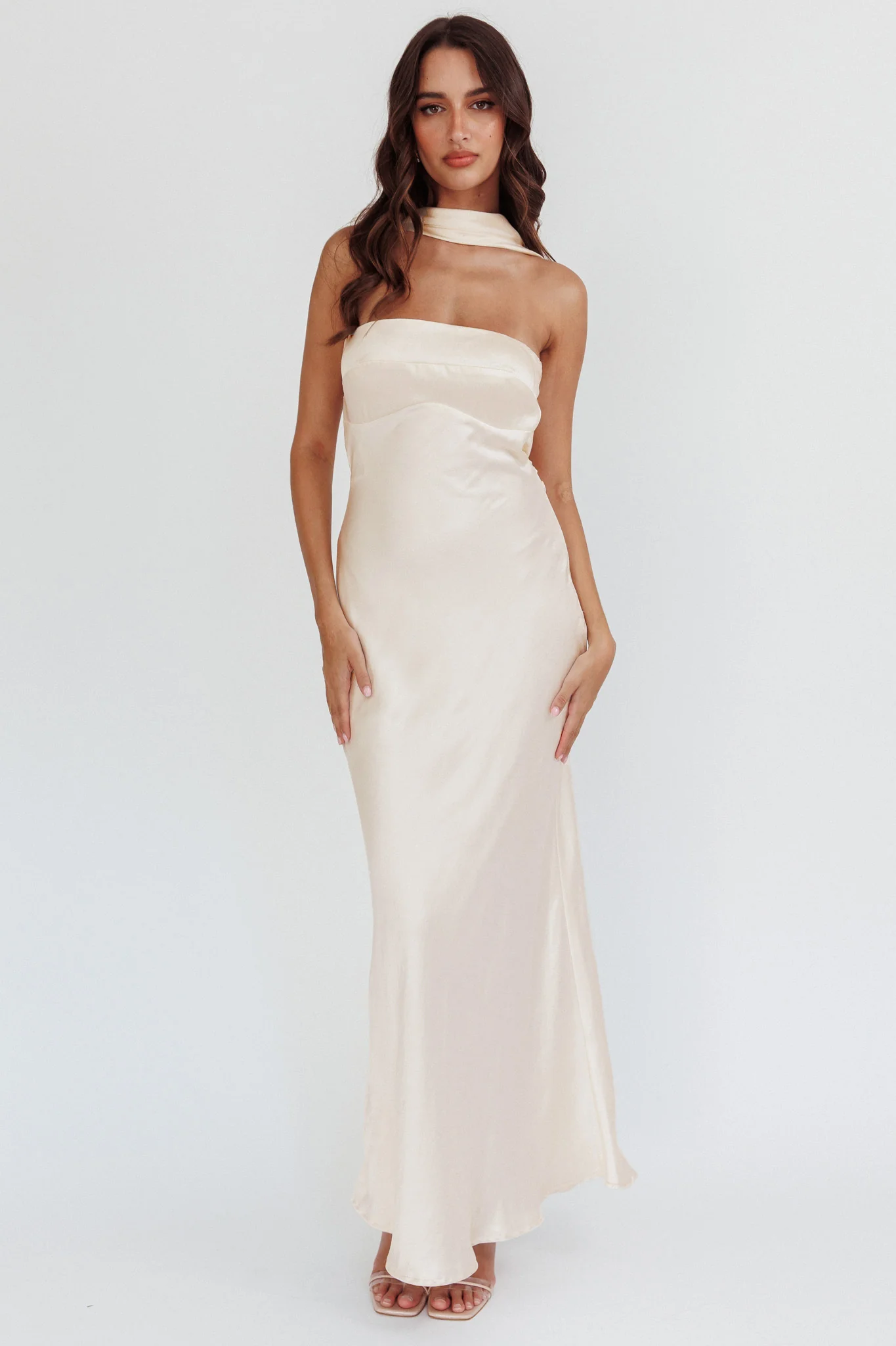 Damsel Reverse Halter Maxi Dress Oyster - Image 2