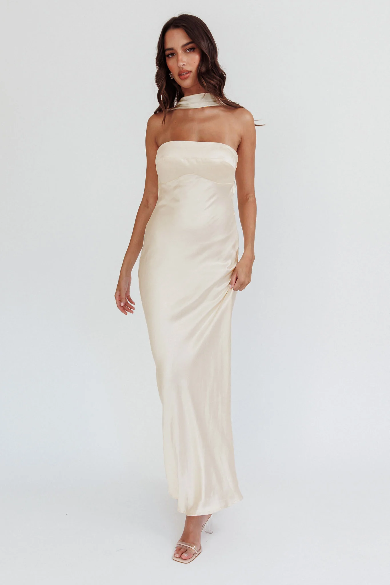 Damsel Reverse Halter Maxi Dress Oyster - Image 5