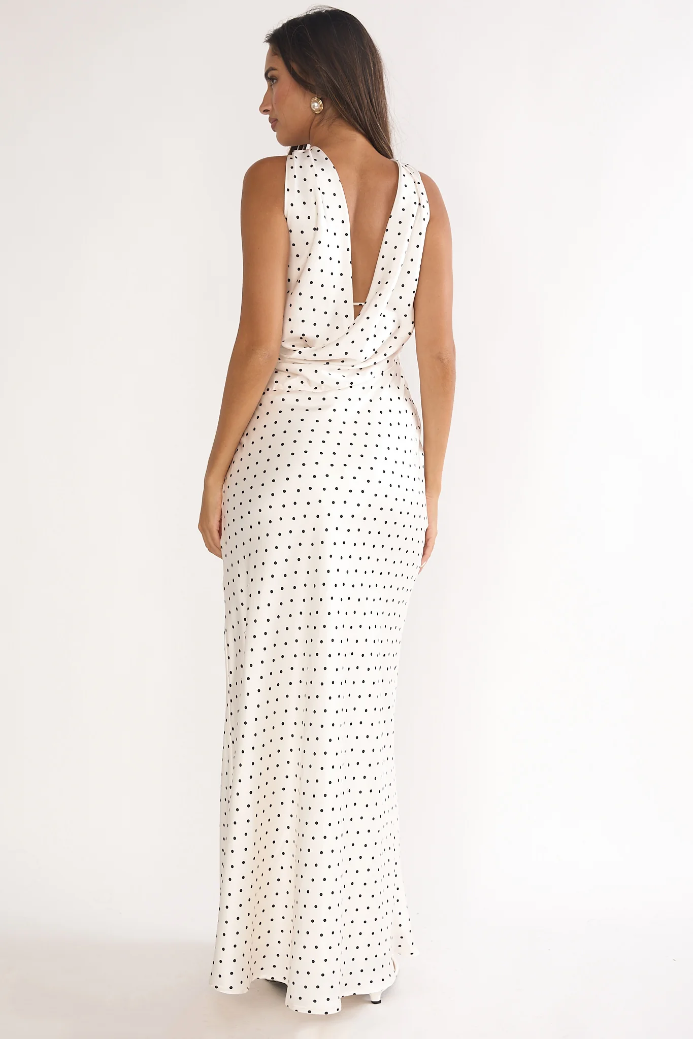 Damsel Reverse Halter Maxi Dress Polka Dot White - Image 3