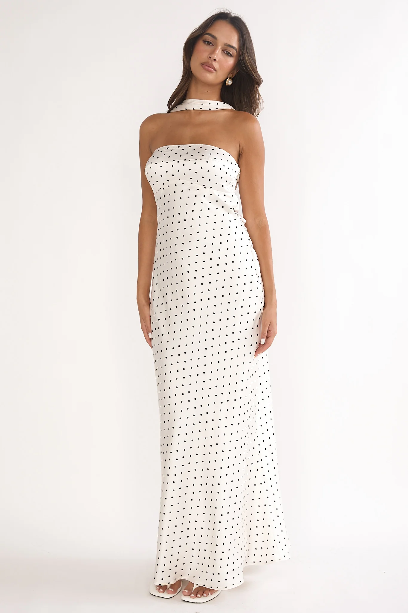 Damsel Reverse Halter Maxi Dress Polka Dot White - Image 5