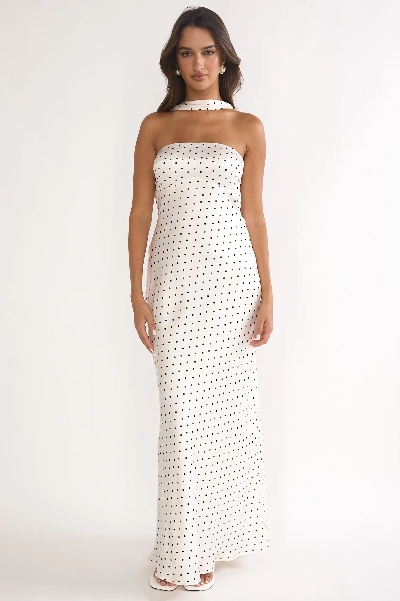 Damsel Reverse Halter Maxi Dress Polka Dot White - Image 6