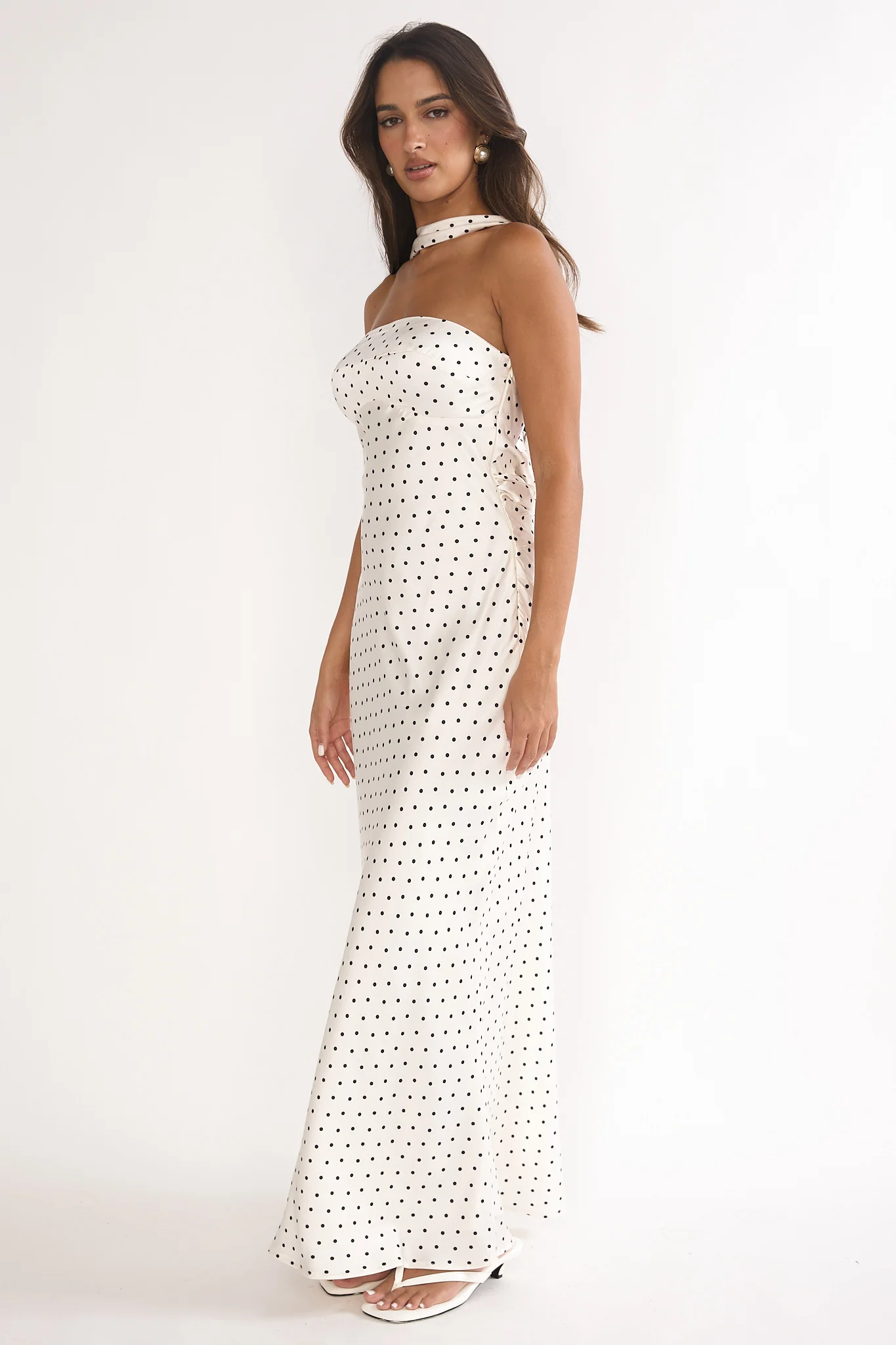 Damsel Reverse Halter Maxi Dress Polka Dot White - Image 7